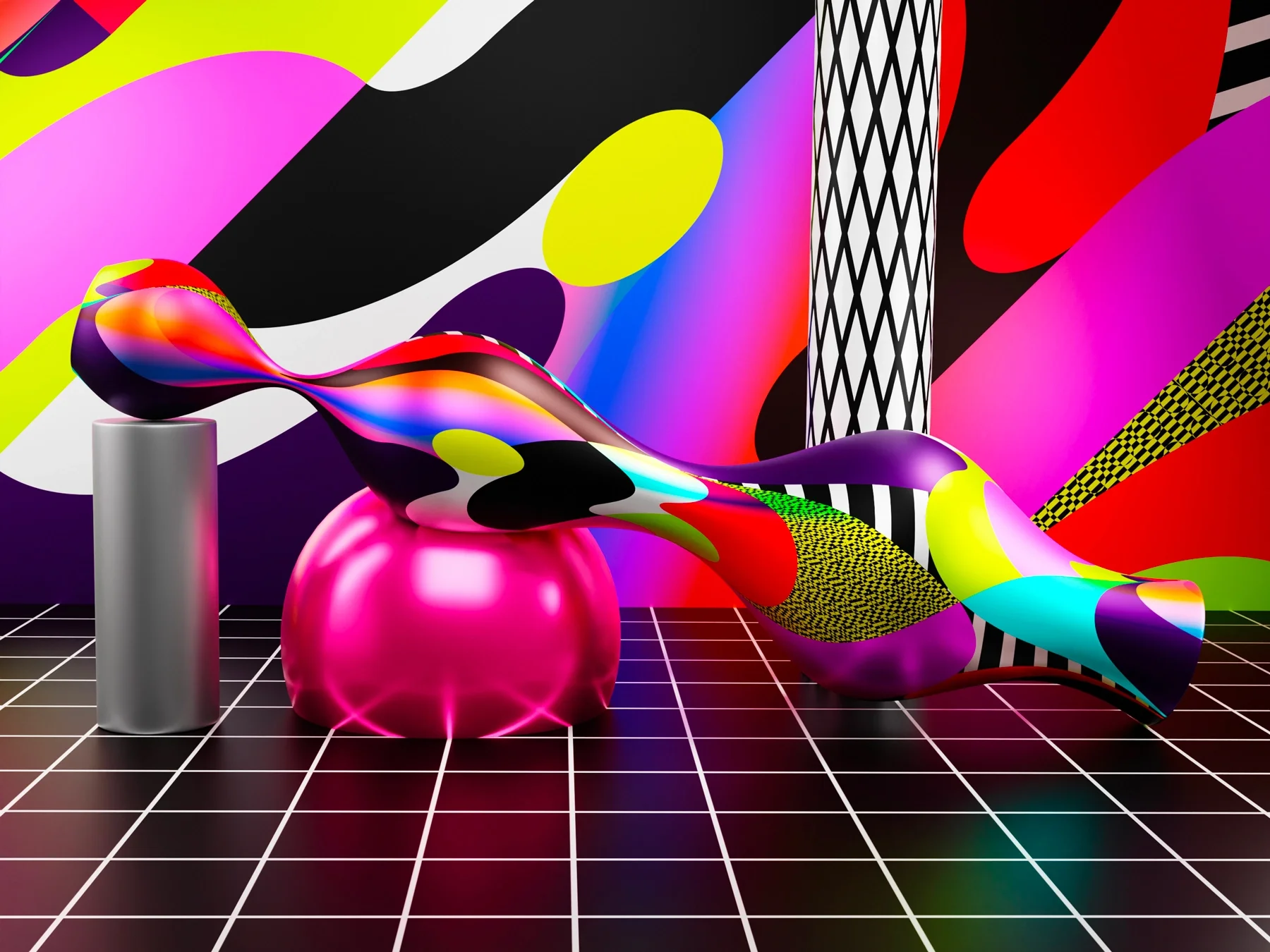 3D-graphic-colors-medelling Graphic universe created in 3D with colors, patterns and abstracts sculptures