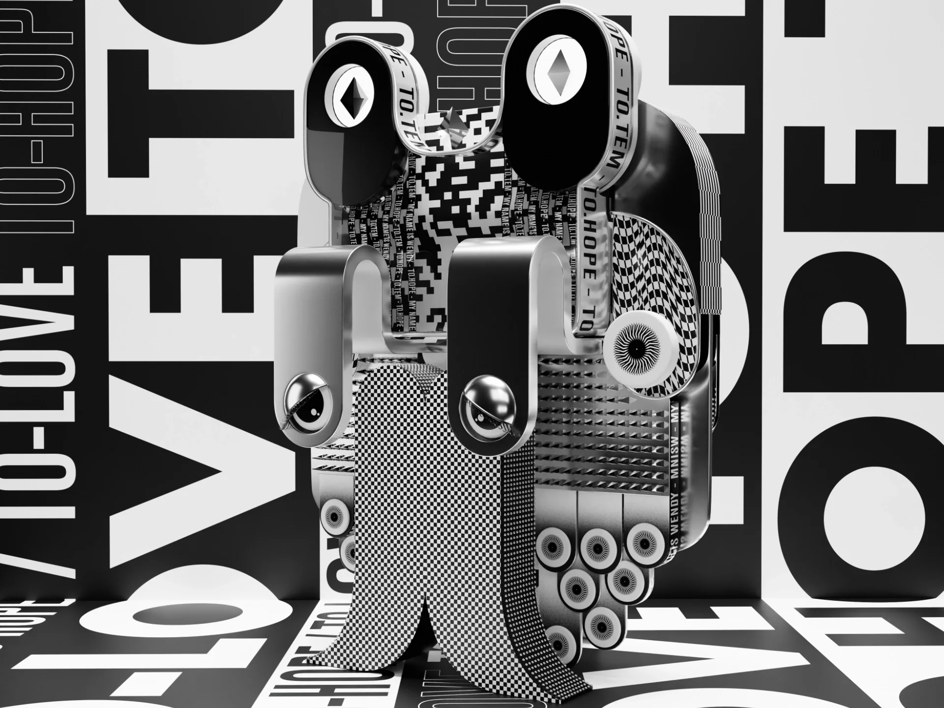 Totem is a series of 3d animated objects symbolising animals in a graphic atmosphere