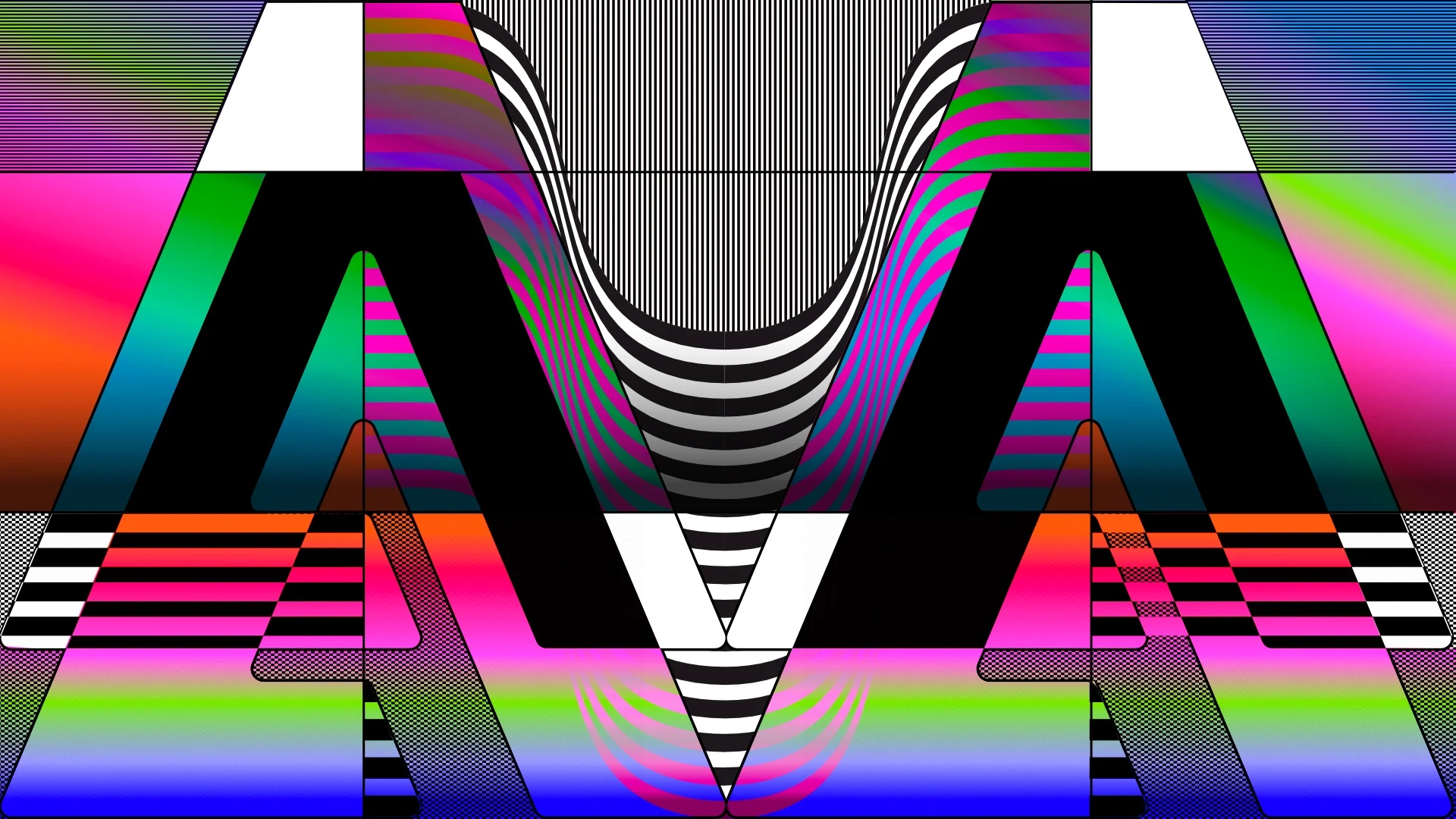 Detail of a visual of Adobe Max brand composed of graphic creations and animated project