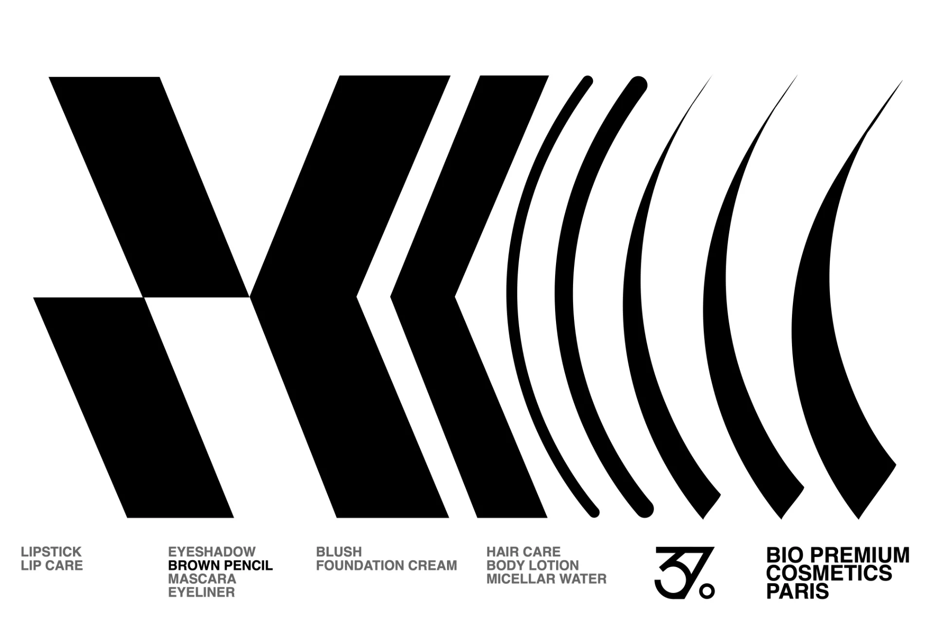 Branding, layout with the graphic icon of the hair care brand 37°.