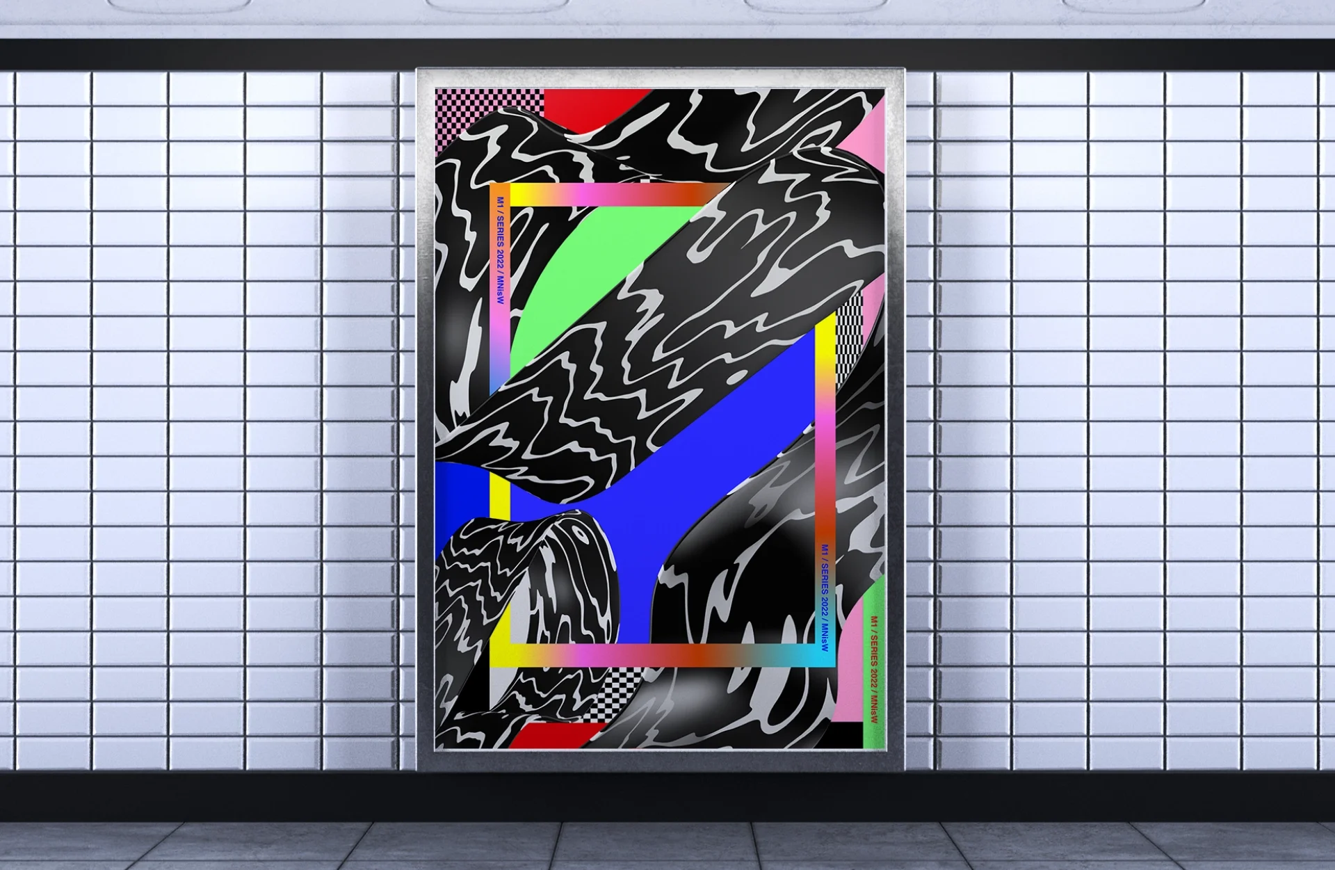 Graphic-poste-metro Motion design - 3days is a abstract graphic visual with 3d graphic form in a colorful poster.