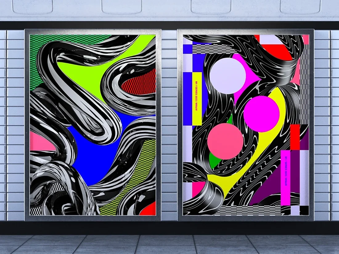 Detail of artistic project composed of 2d and 3d visuals