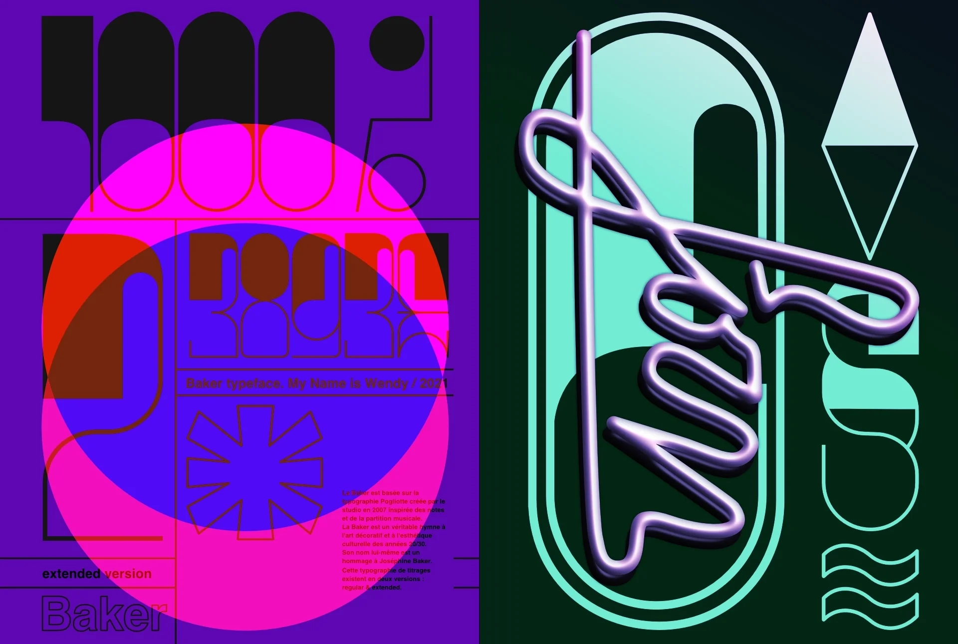 Layout and graphic composition created with the letters of the Baker font with colors