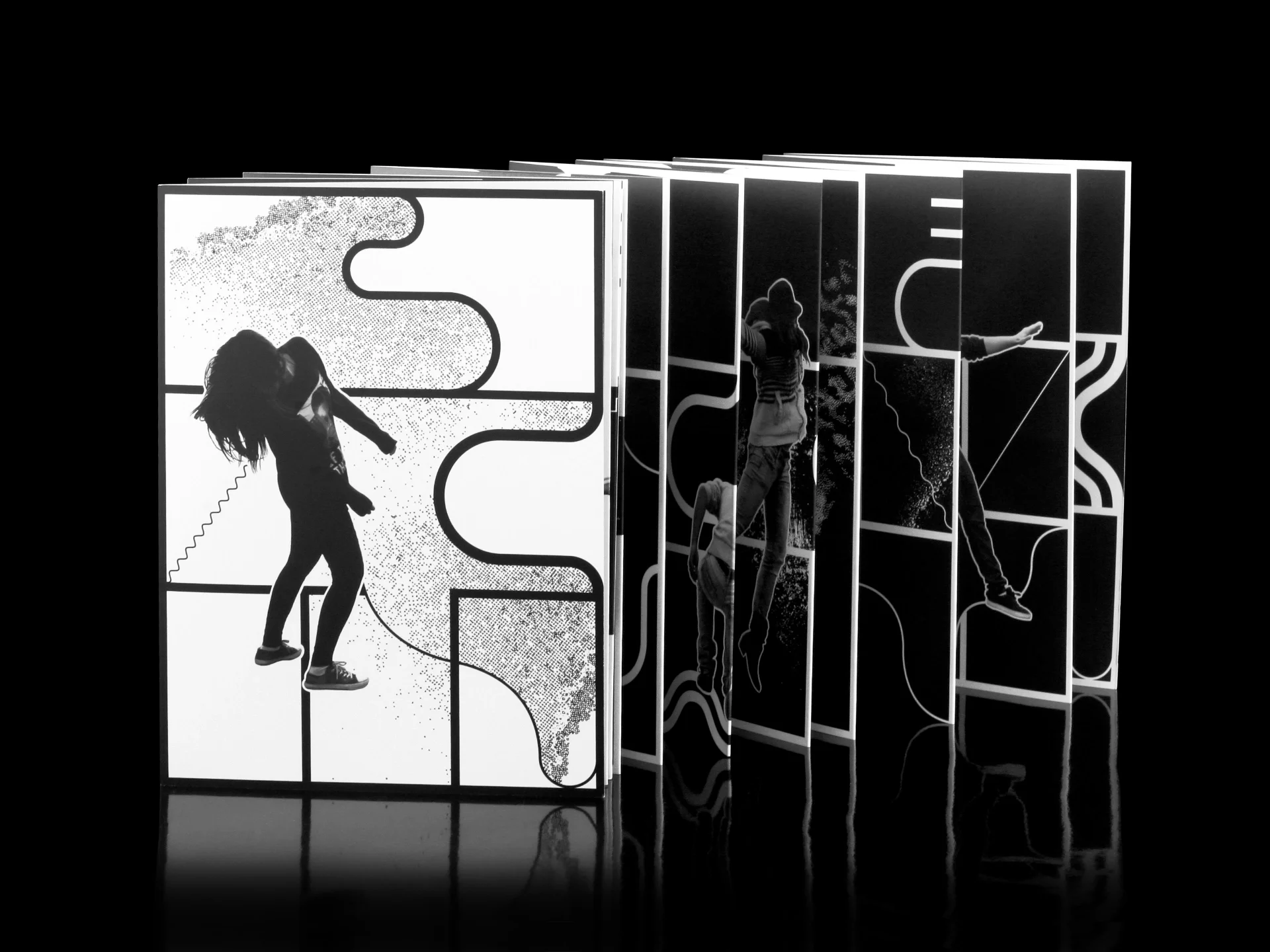 Pages from a contemporary art book with a graphic composition