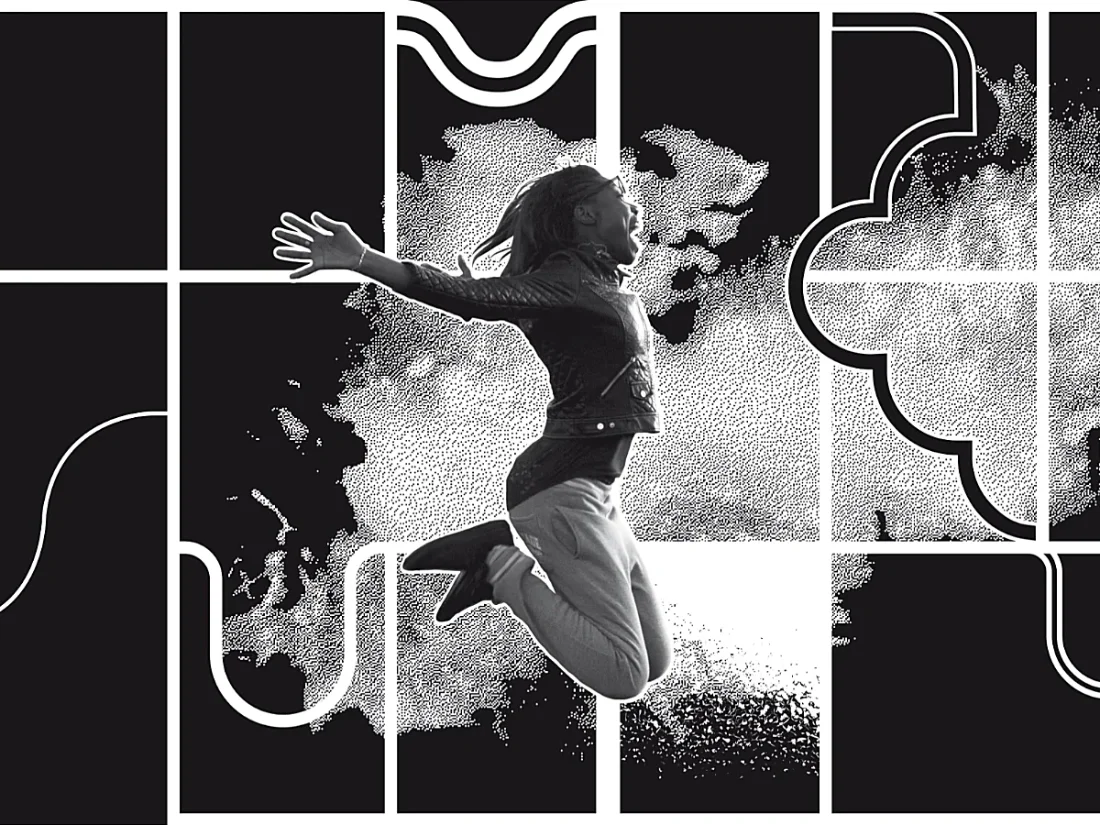 Extract from an artbook showing a white grid on a black background with graphic effects