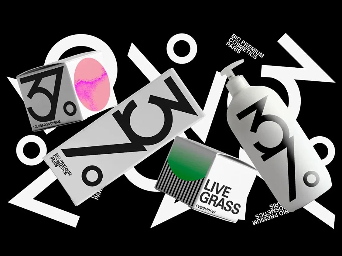 Visual of the products of the 37° cosmetic brand presenting the packaging of the collection as well as the graphic identity