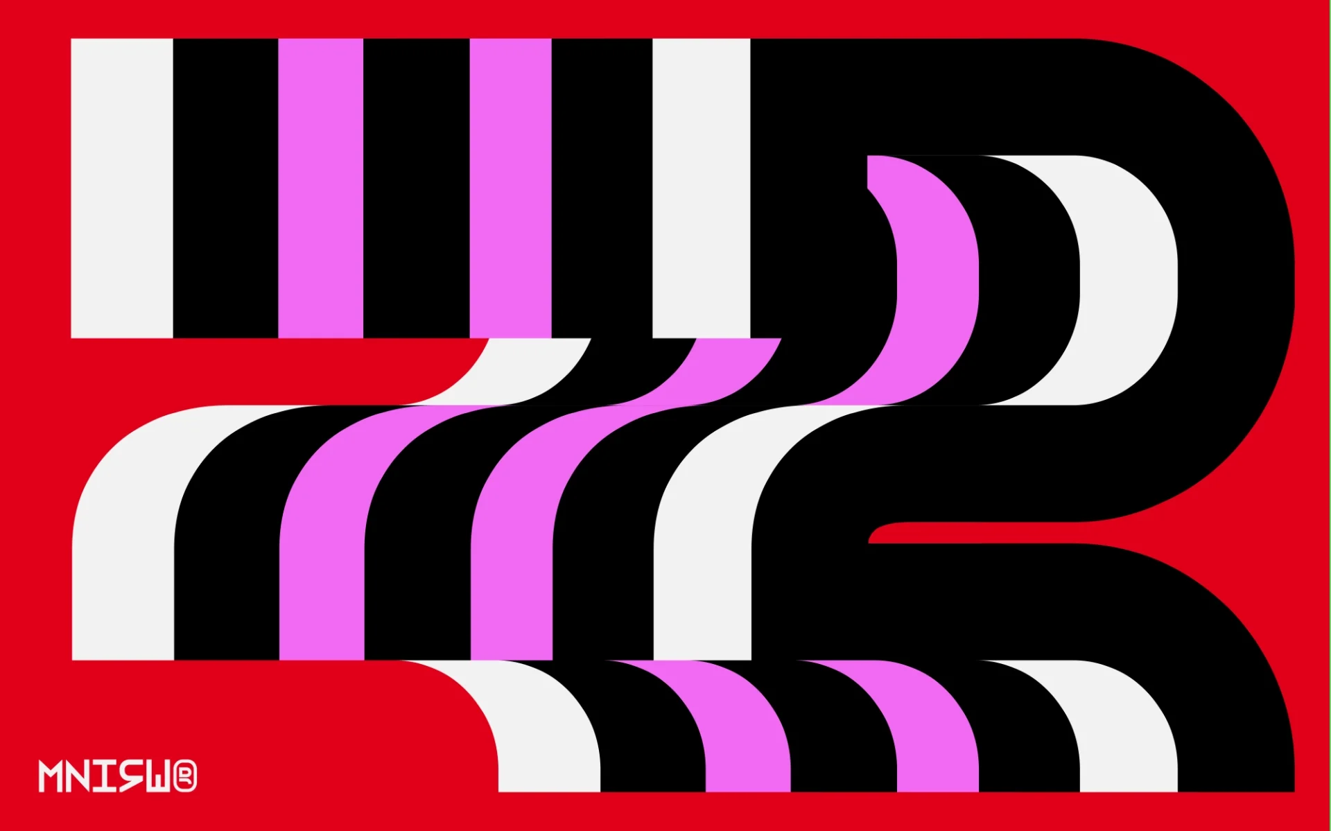 Layout composed of overlapping letters in several colors on a red background for the project Blackjack font
