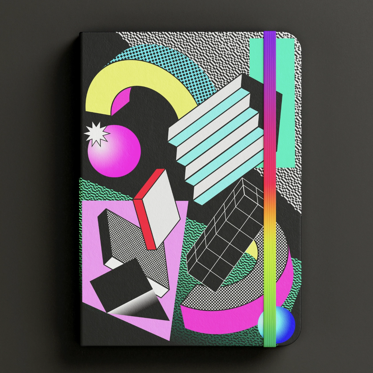 Graphic cover with shapes from the 80s