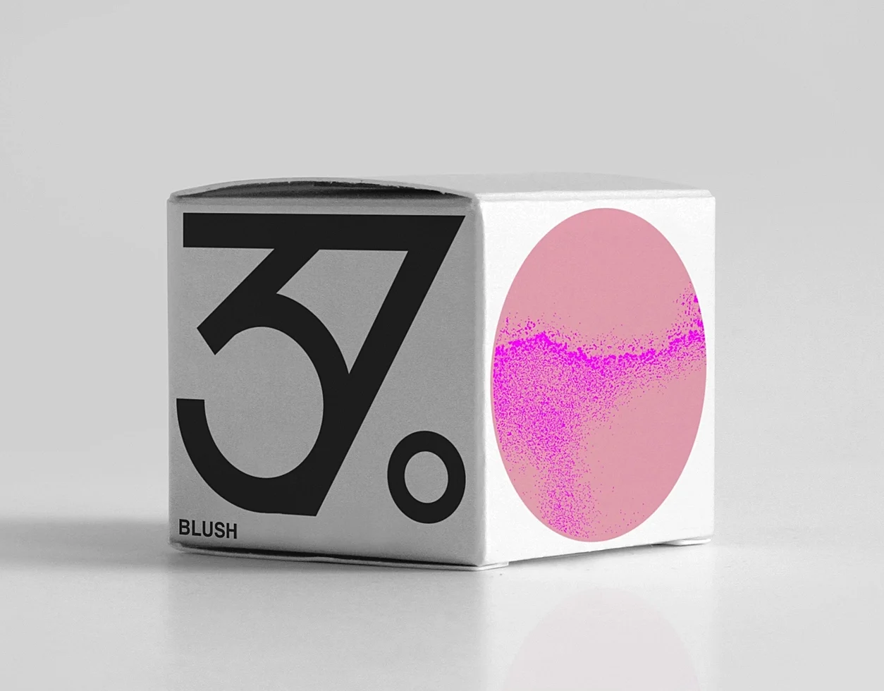 Packaging design for the blush with a graphic icon and the logo of the brand