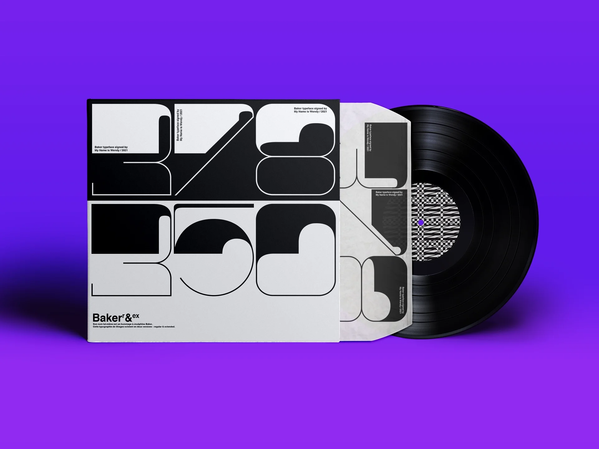 brand-music-vinyl-cover-product Type design for a vinyl record sleeve on a purple background and the cover made of numbers in Baker font