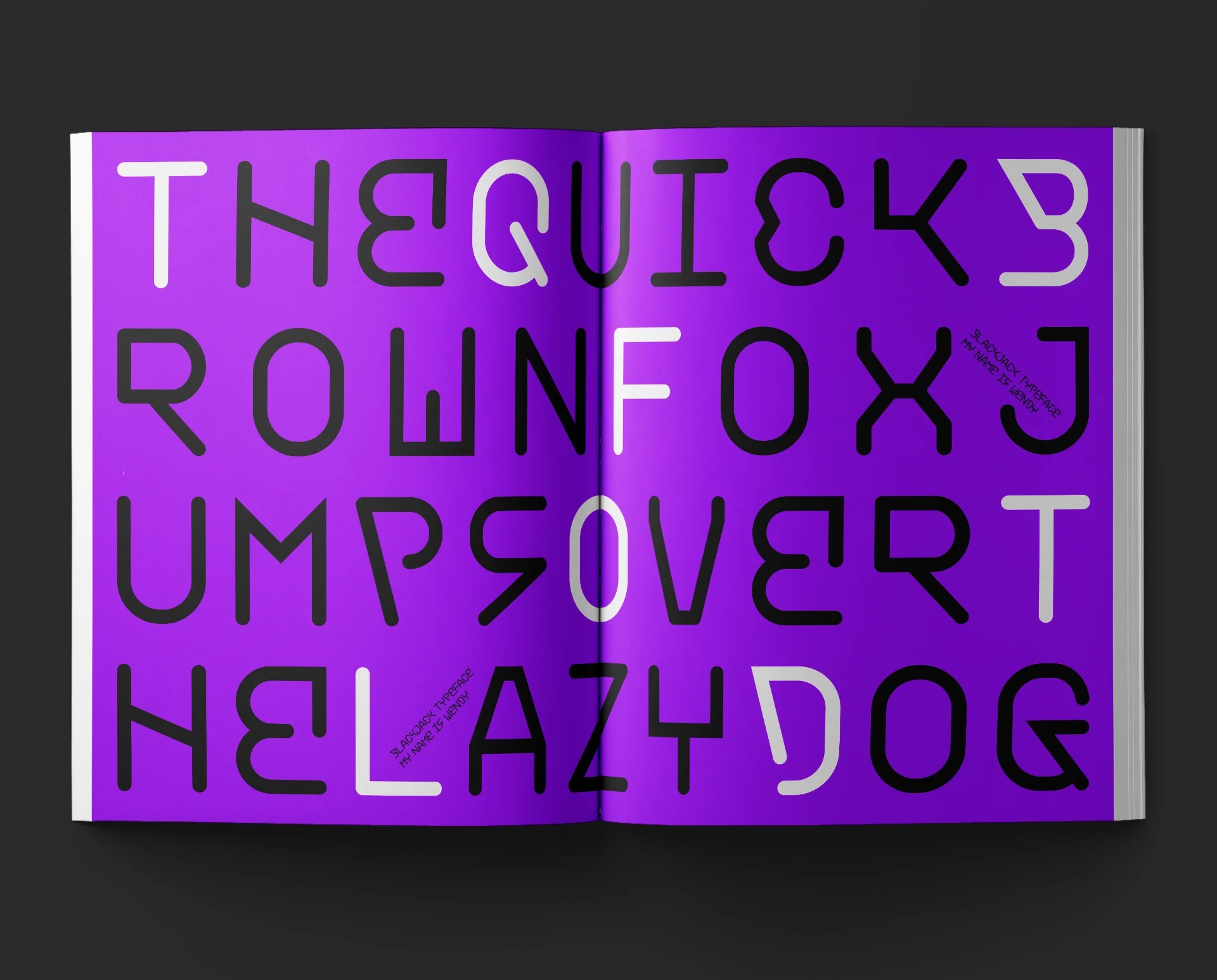 Art book or open magazine showing a layout made of lettering