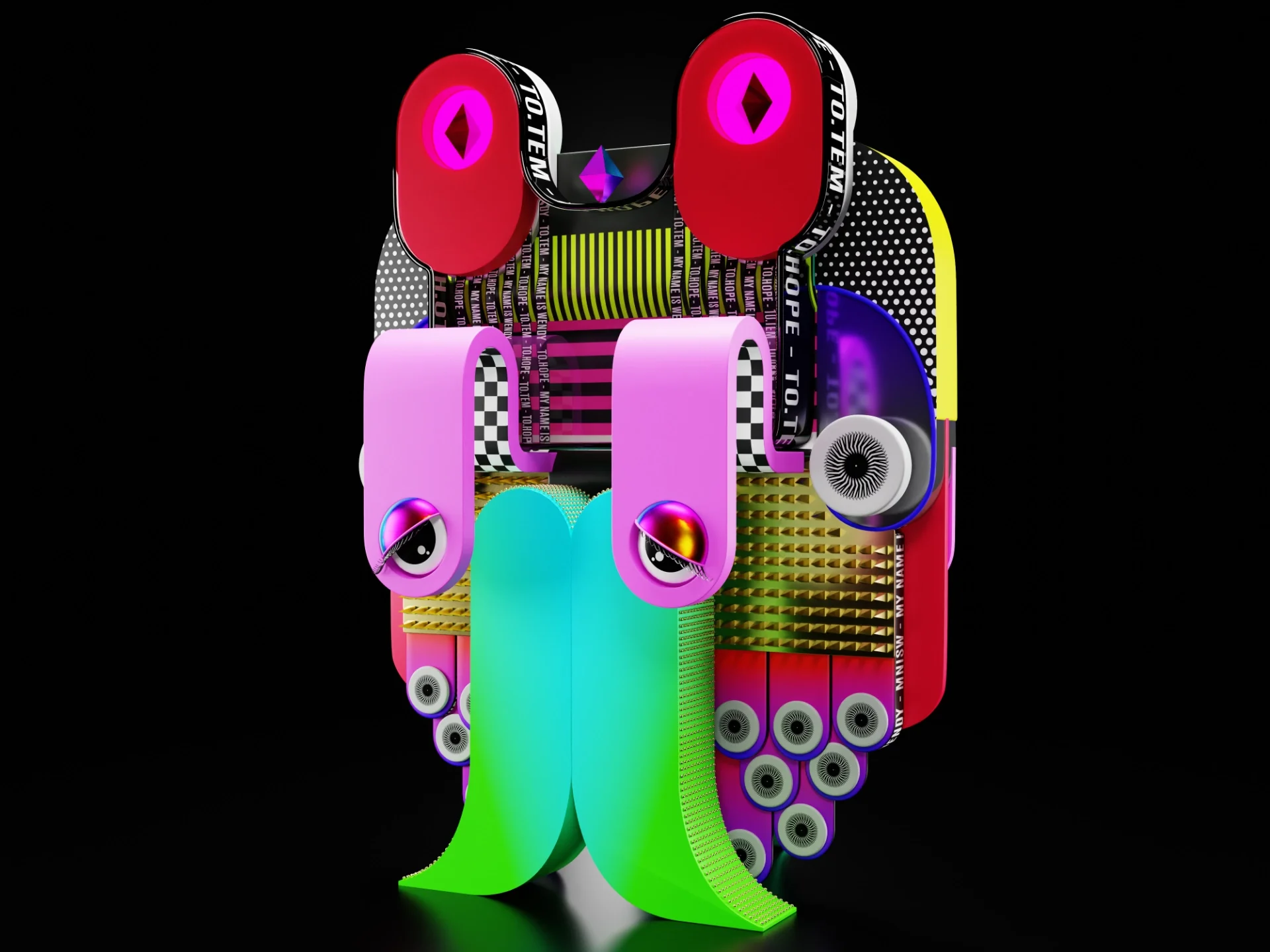 3d and NFT sculpture and very colorful work, animated with music