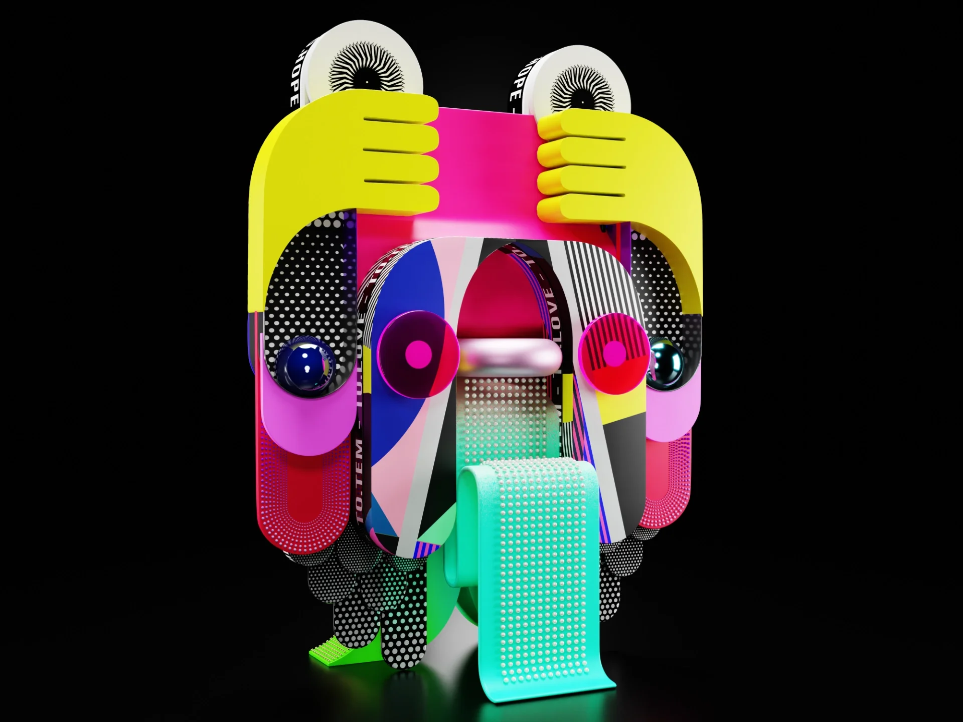 3d sculpture with visual effects and graphic patterns signed My Name is Wendy