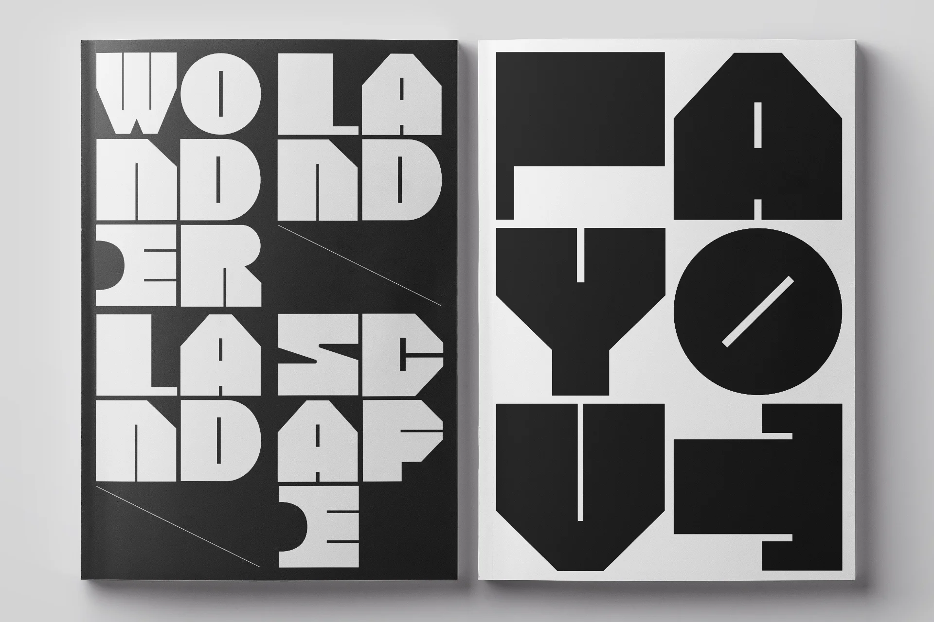 Book covers composed and designed with large letters with Turnover typography fonts