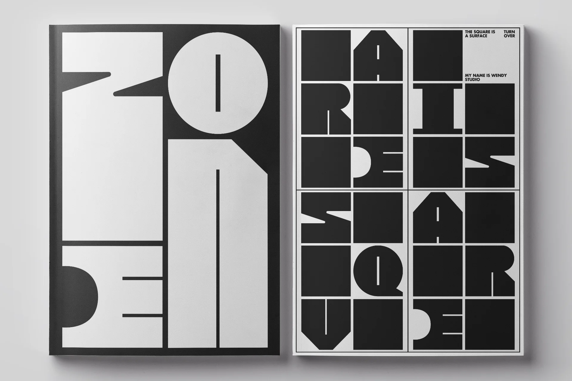 Typographic composition and layout of 2 covers with the Turnover font