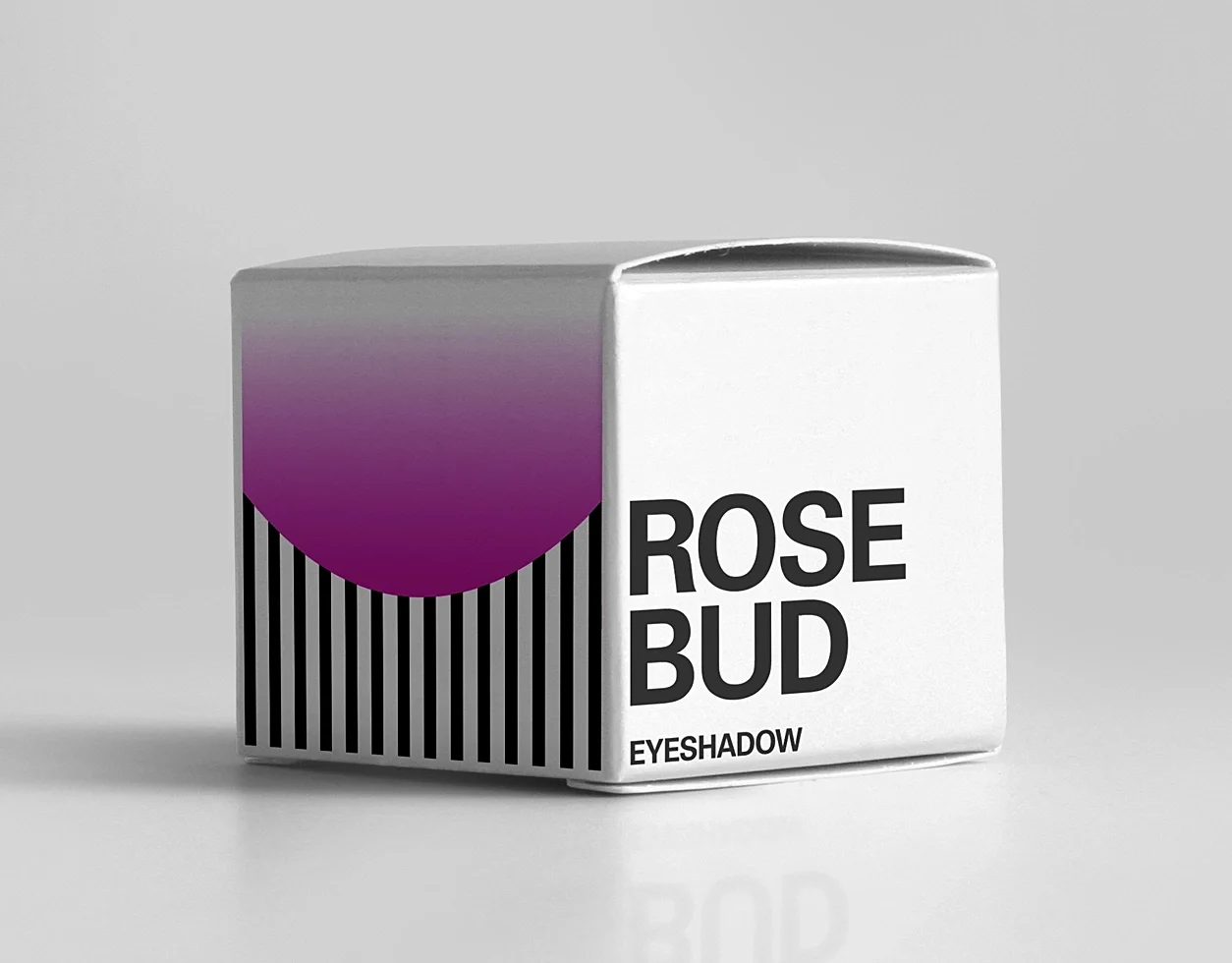 Makeup box, eye shadow with a graphic sign and the logotype of the brand