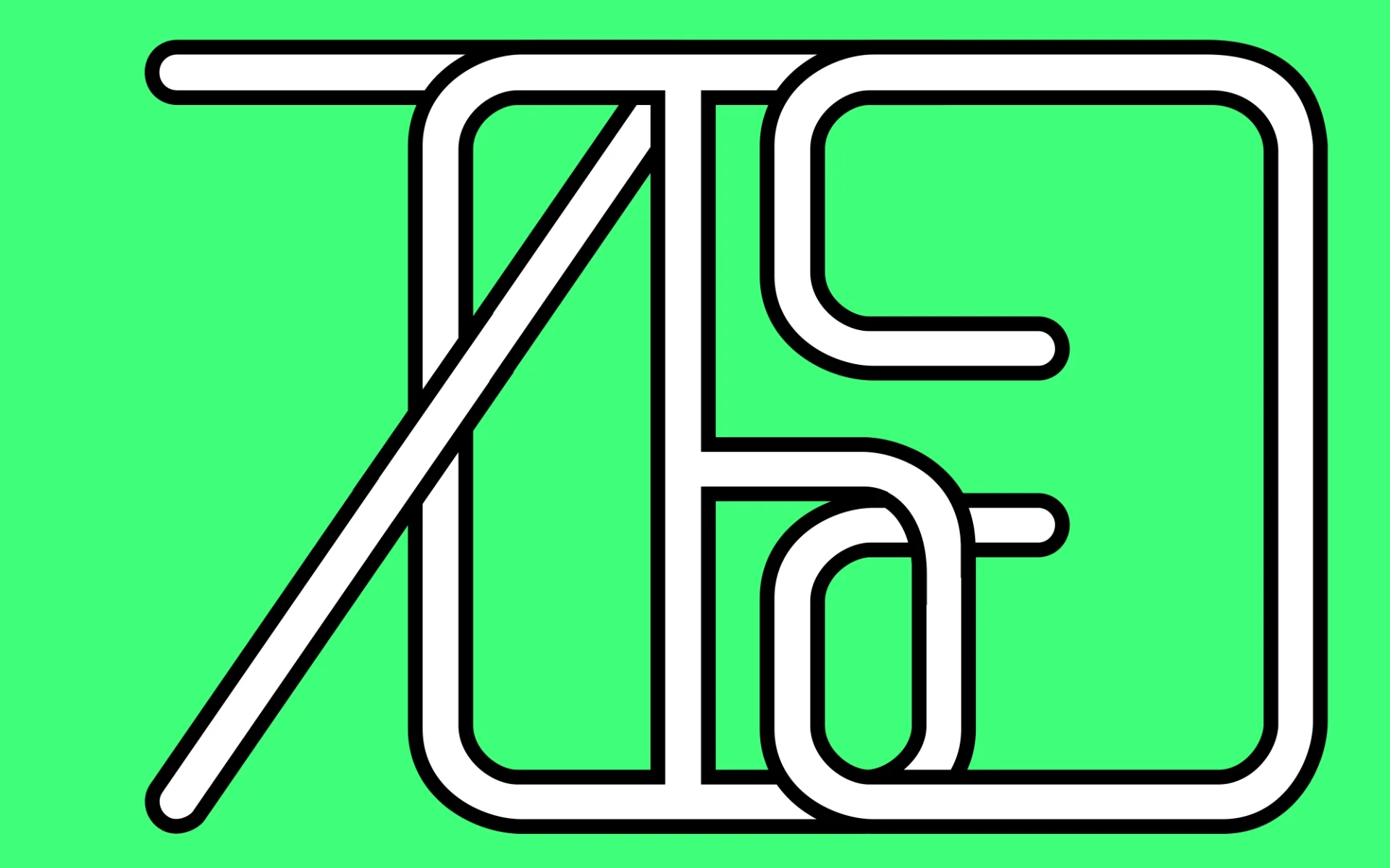 Designated letters like a tube on a green background to present the Blackjack font project