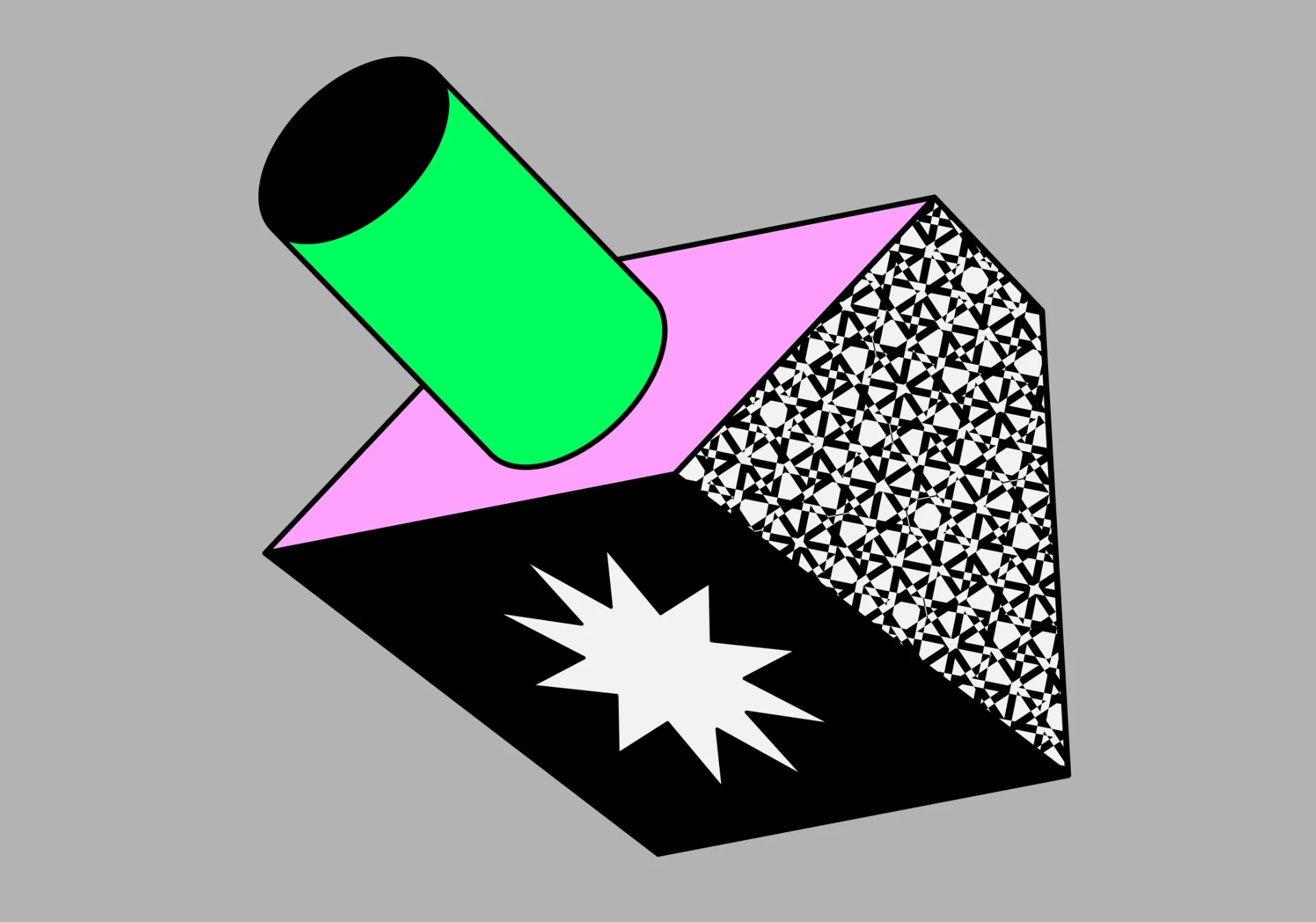 Shape created with different colors and patterns on the sides