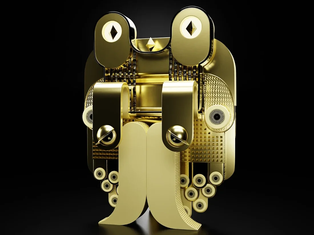 3D - To-tem sculpture representing a golden totem signed My Name is Wendy