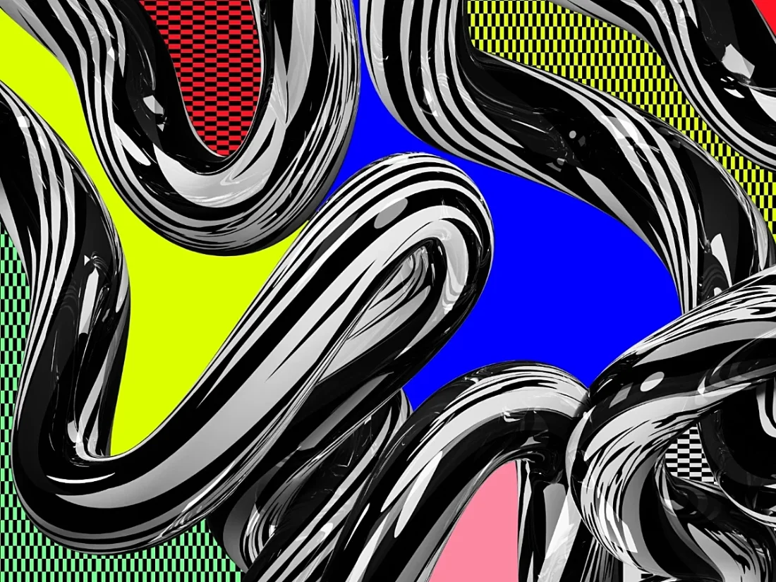 Artistic visual with graphic patterns, abstract forms and 3d shape