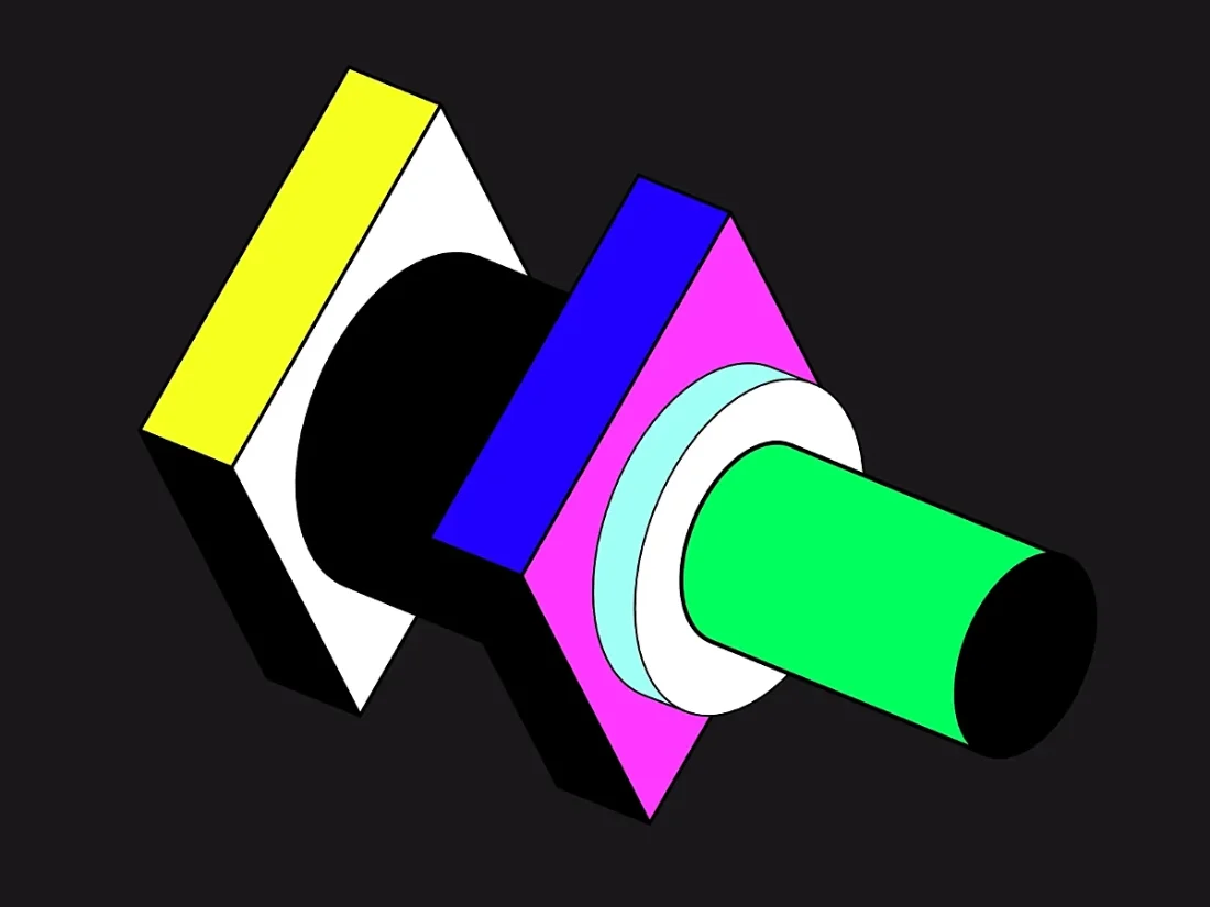Graphic shape with solid colors on a black background