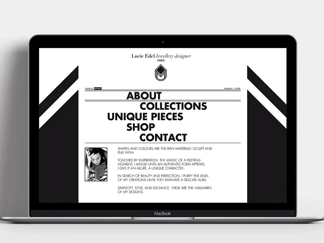 Presentation of the web identity of a jewelry designer on mobile, tablet and computer