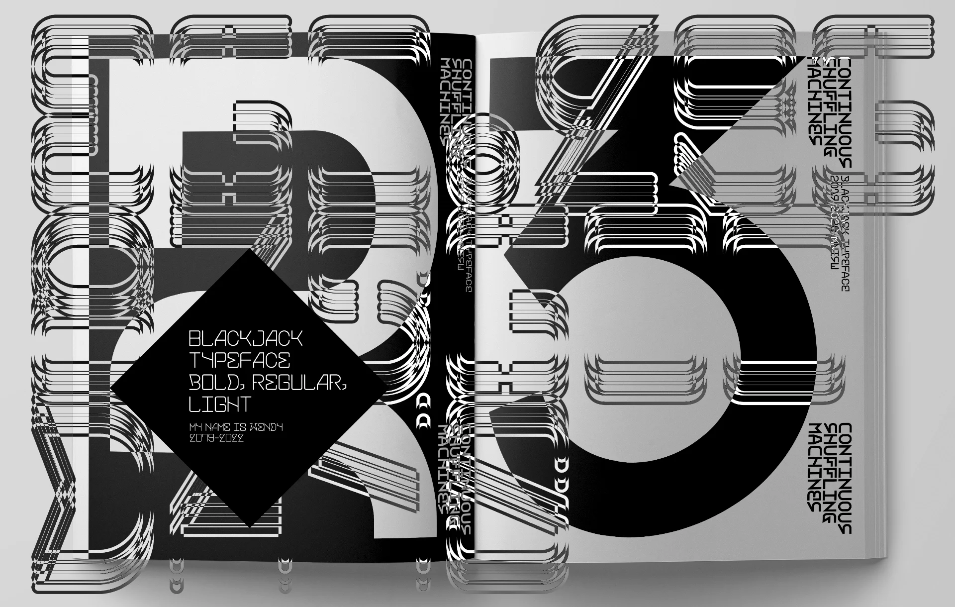 Superimposition of several graphic and typographic pages on one page of an art book