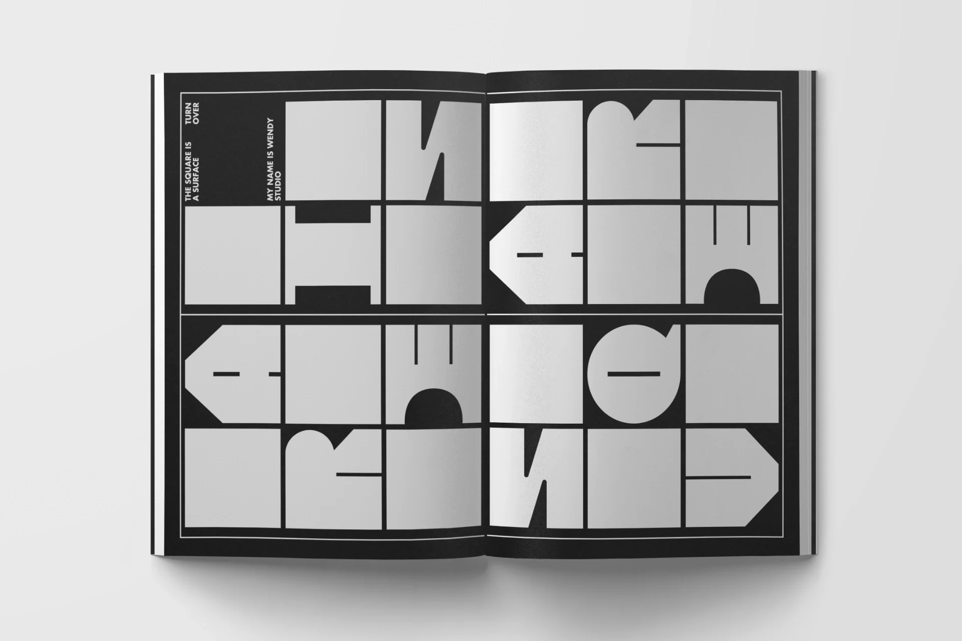 Inside page and layout design with letters from the Turnover font