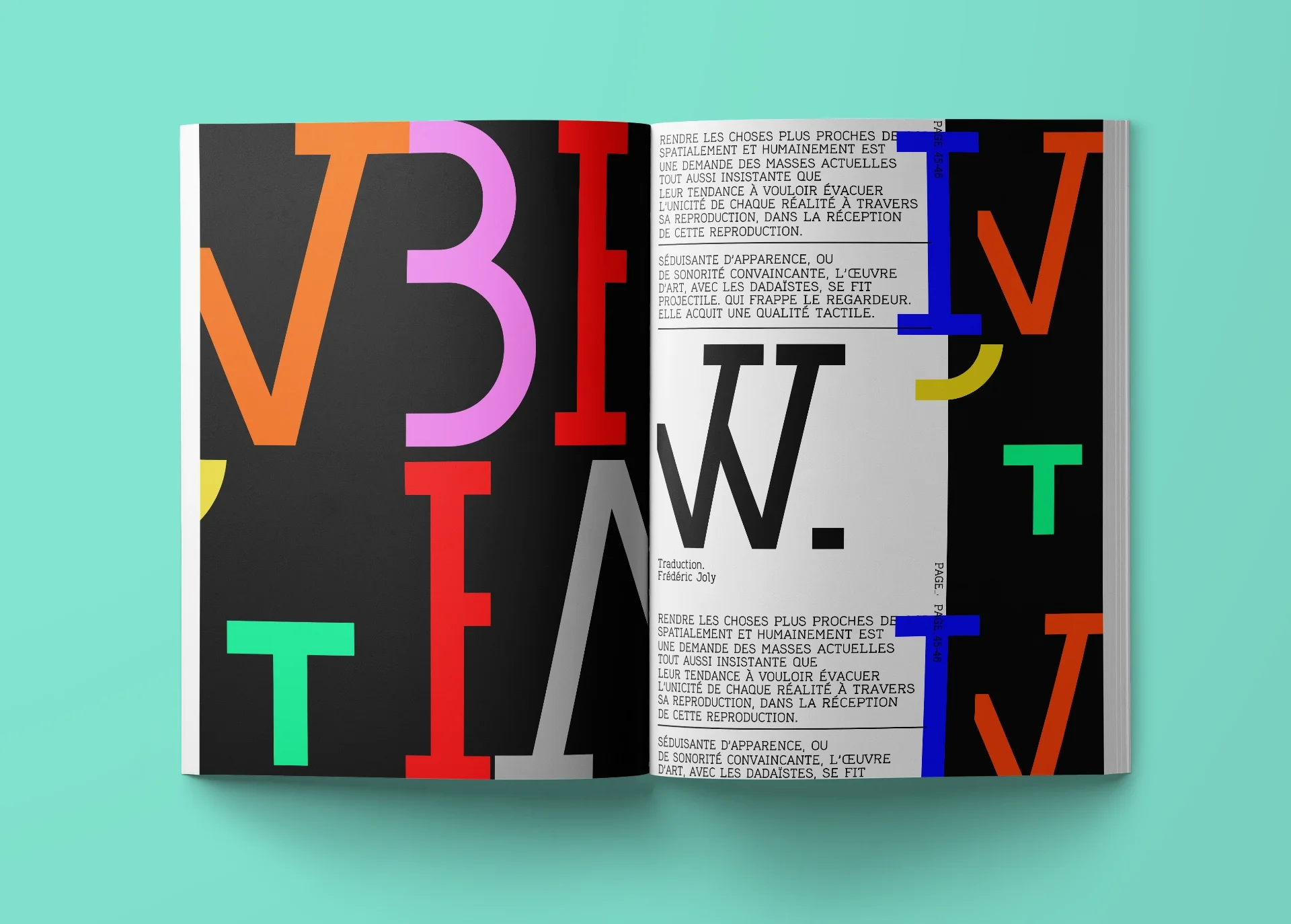 Layout of a book page with a text by Walter Benjamin