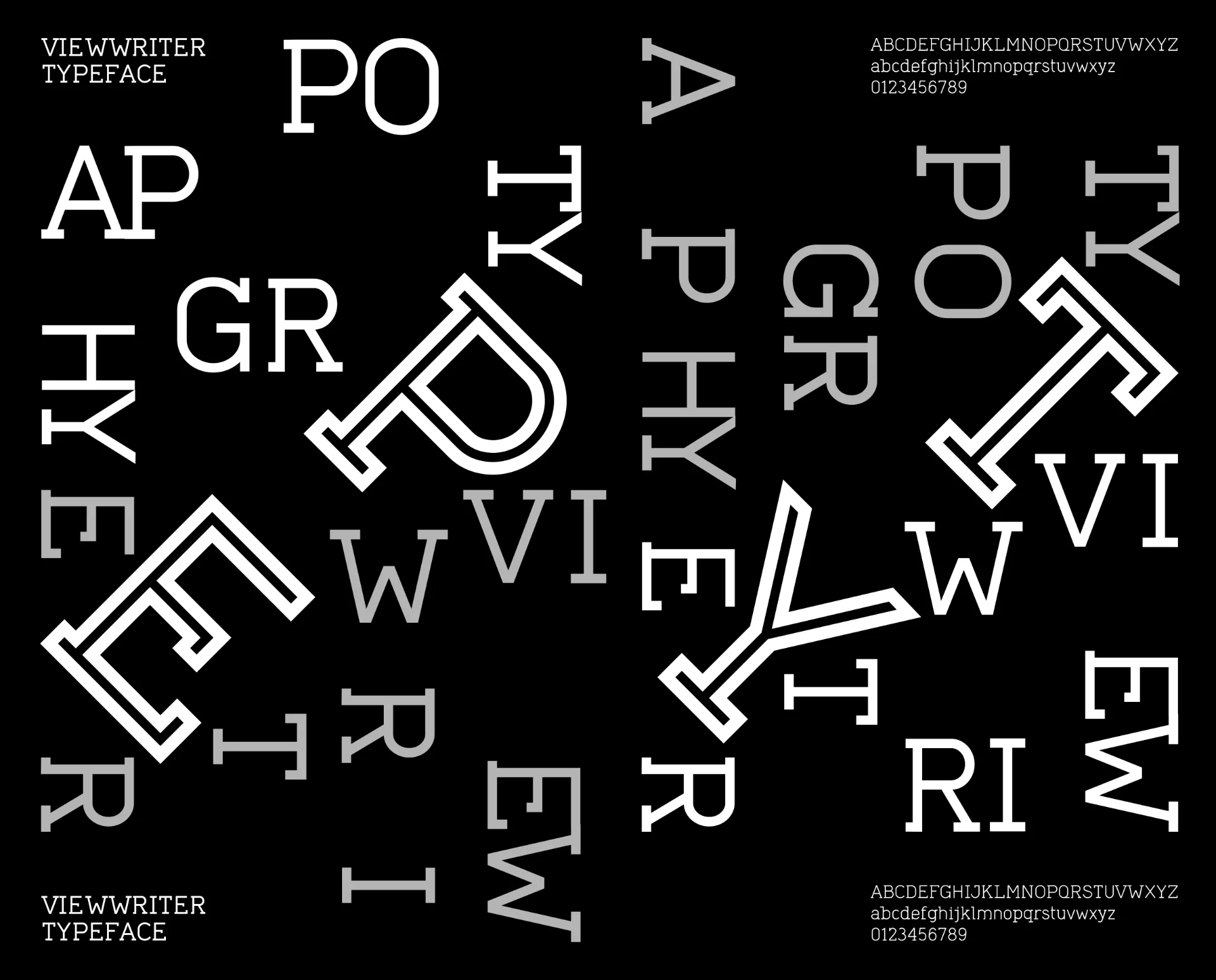 Typographic composition on black font with letters and titles
