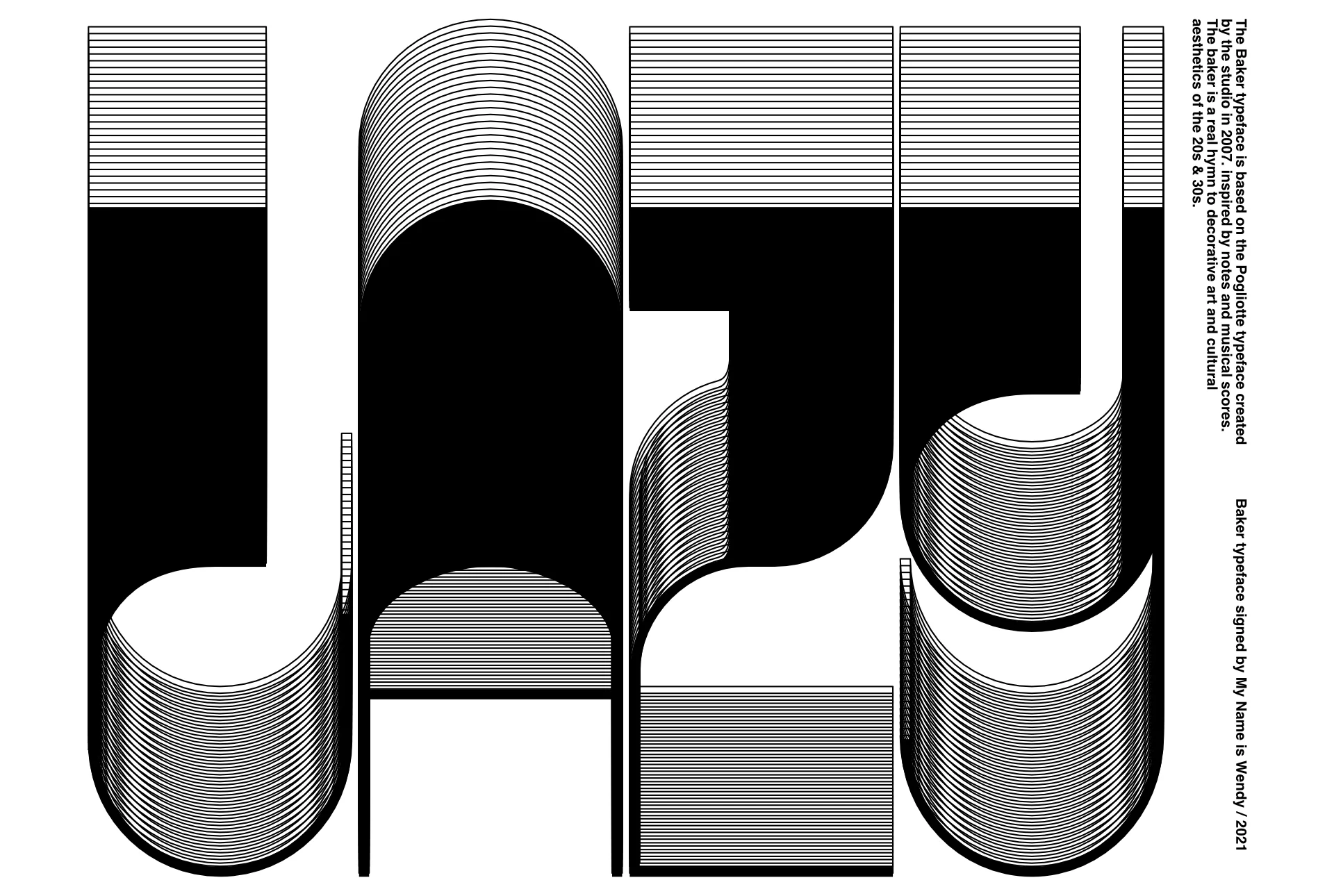 Large title in Baker font on white background creating a contemporary visual effect