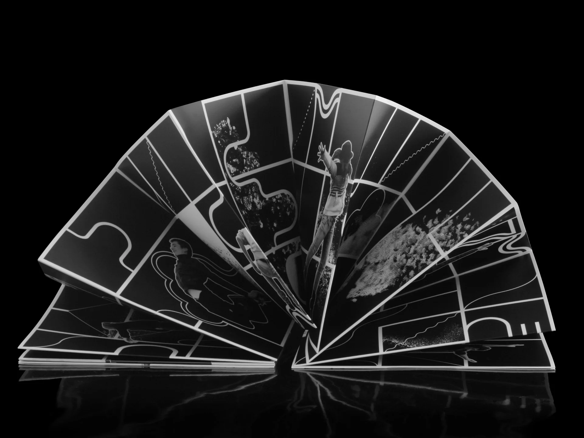 Exhibition object and book with a large composition made of graphic lines