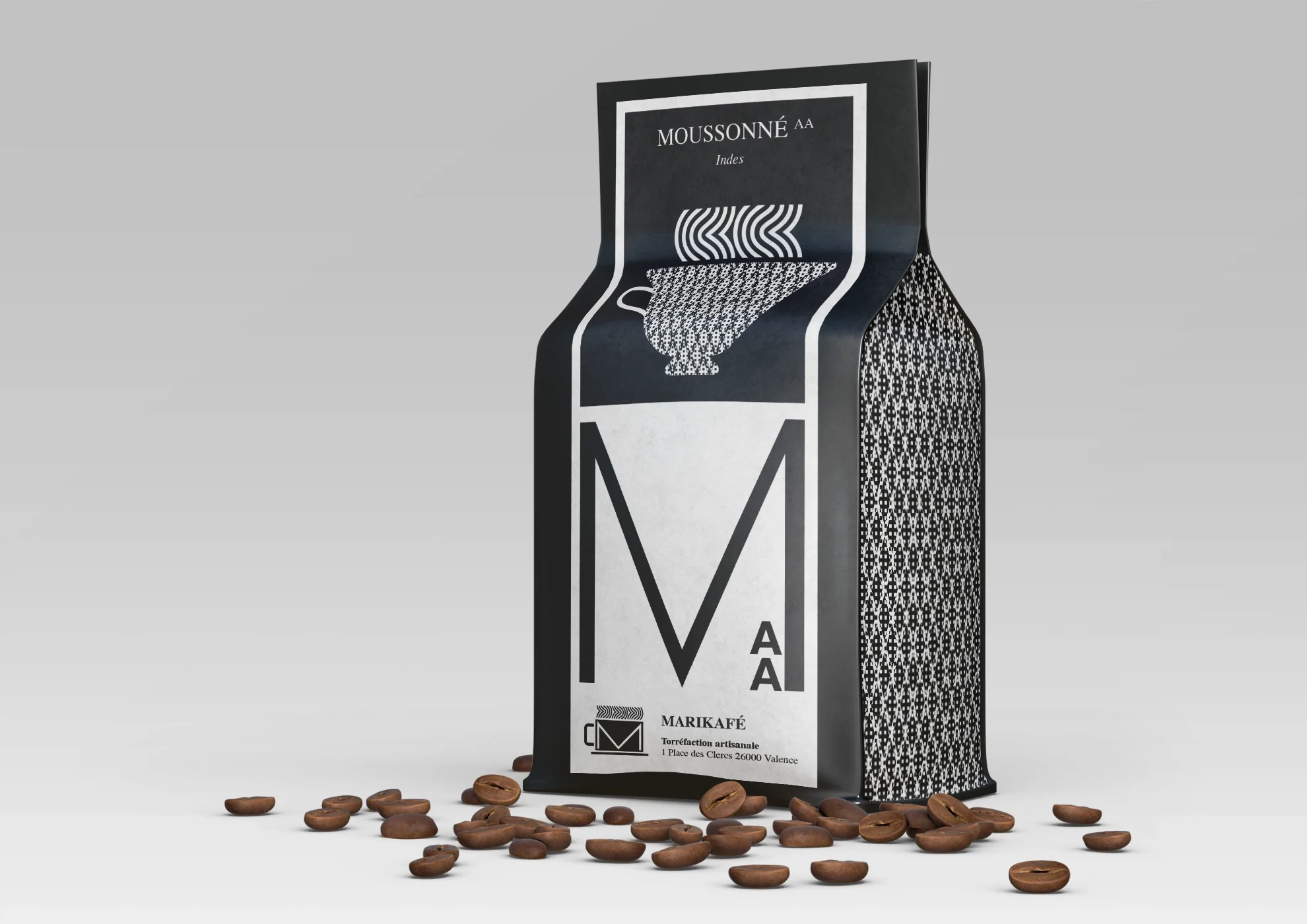 Graphic identity of a Marikafé coffee pack