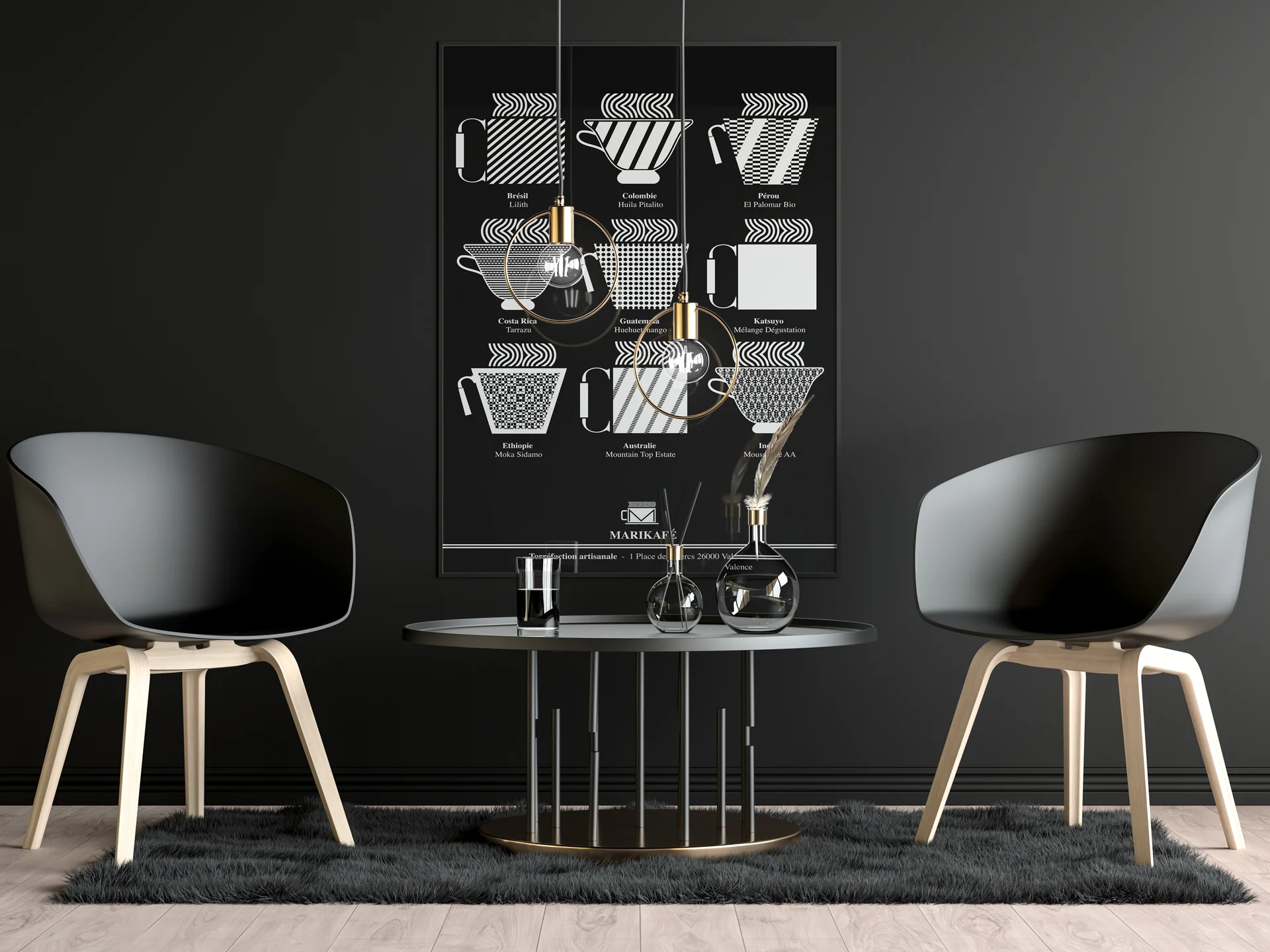 posterdesign-interiordecoration-branding-artwrok Graphic poster showing graphic icons of coffee cups