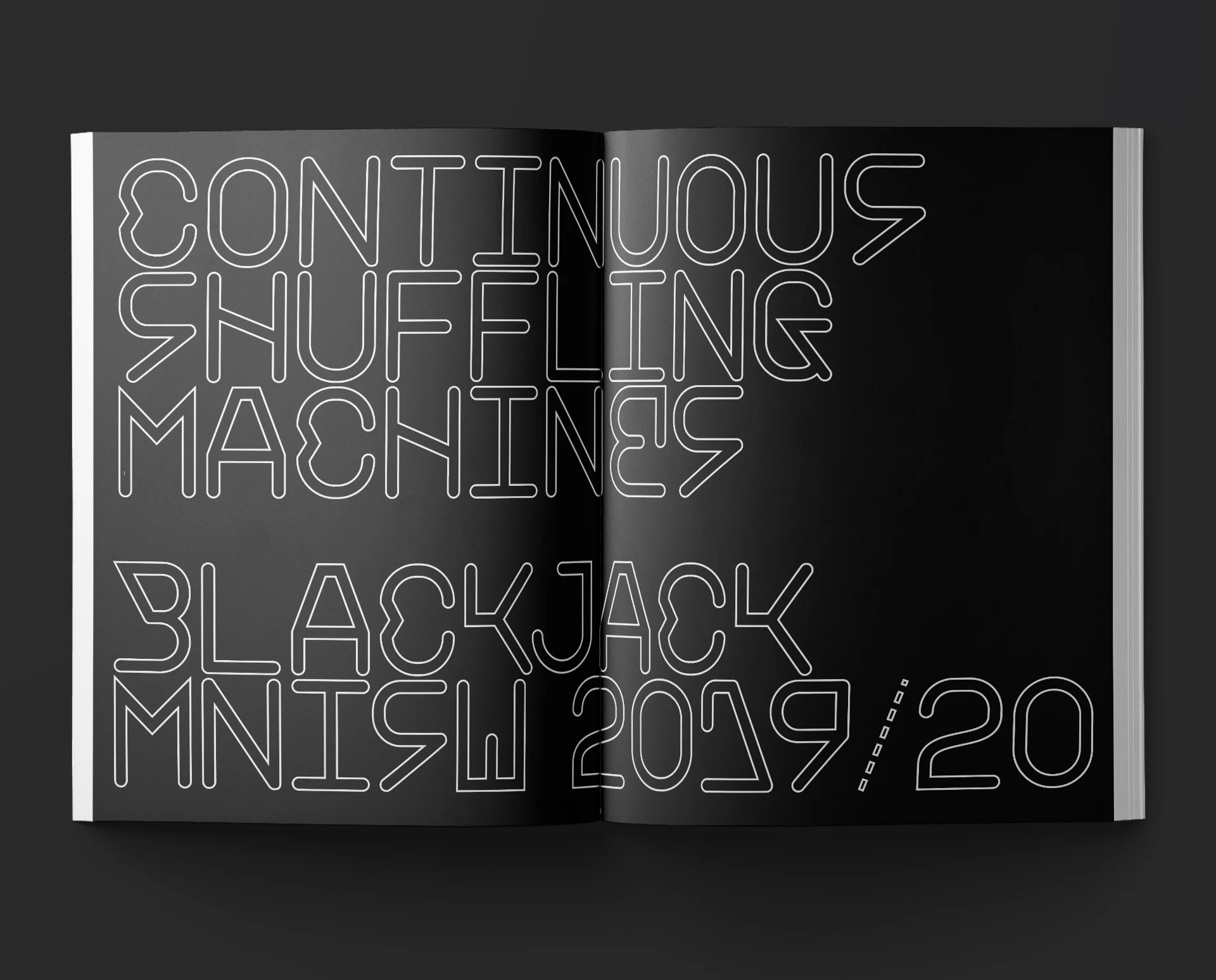 Double page of a book with a title in Blackjack font in white outline