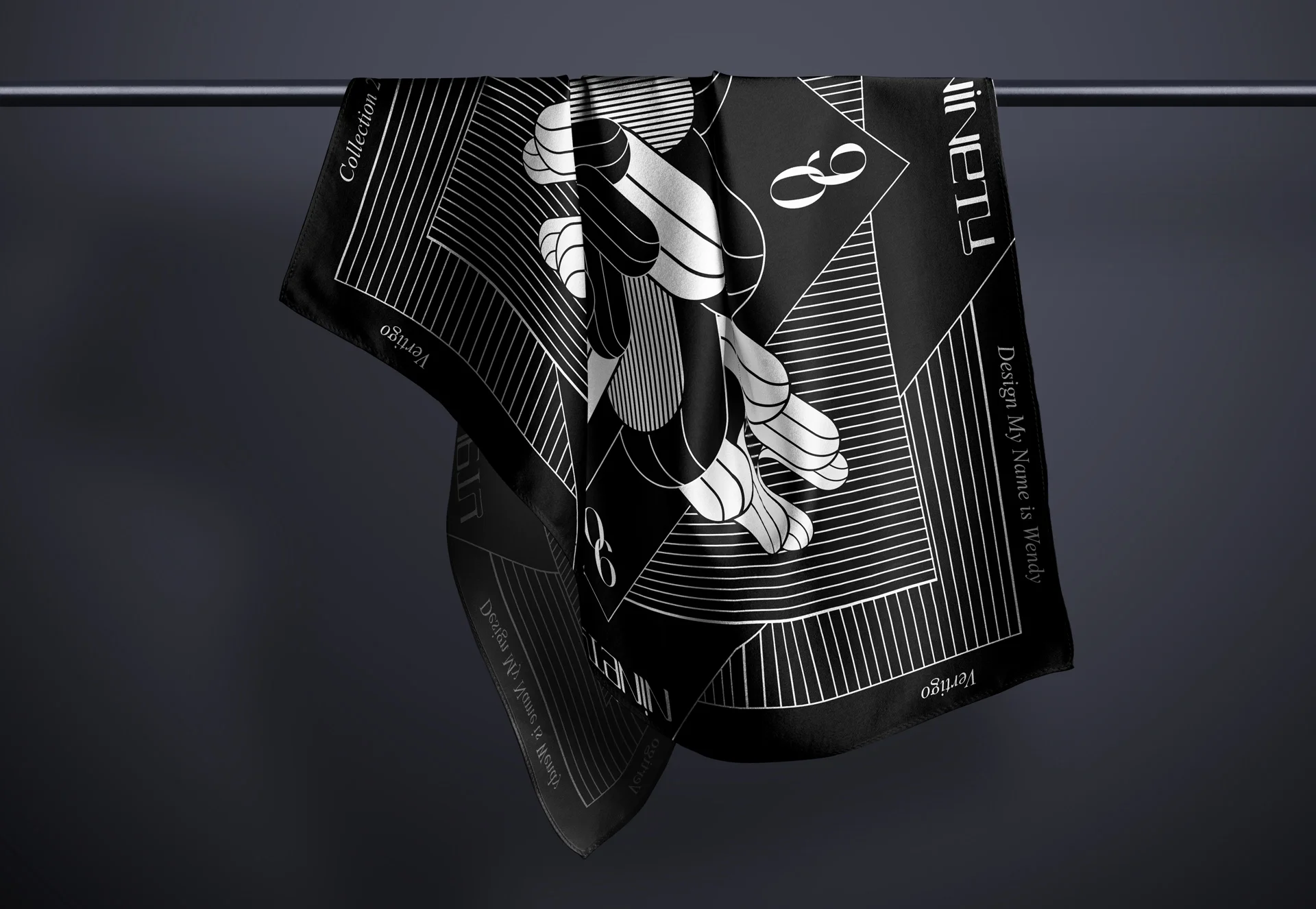 silkart-illustration-artwork-design- Ninety scarf – Vertigo model, part of the luxury silk scarves designed in Paris