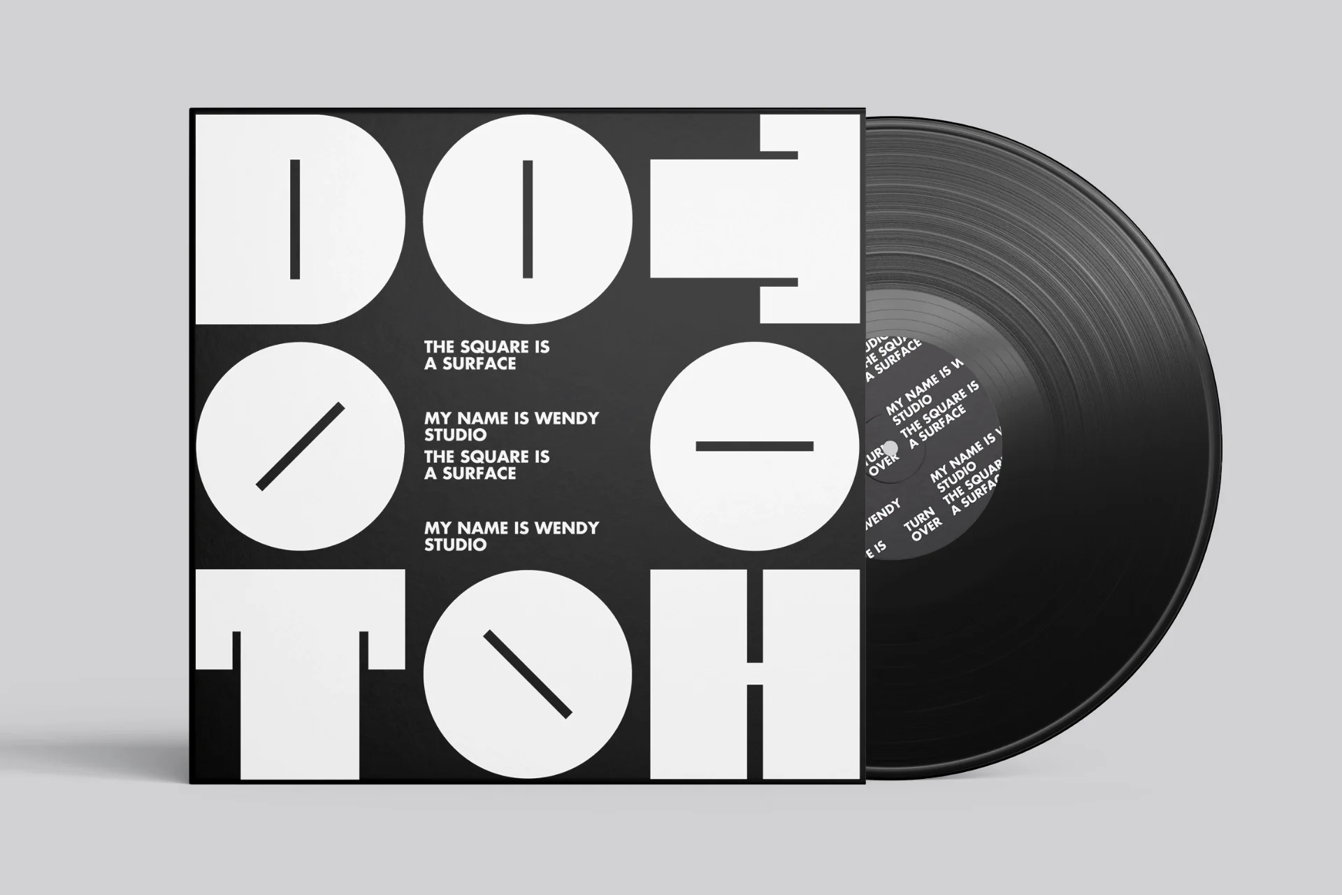 Black and white typographic design for a vinyl record