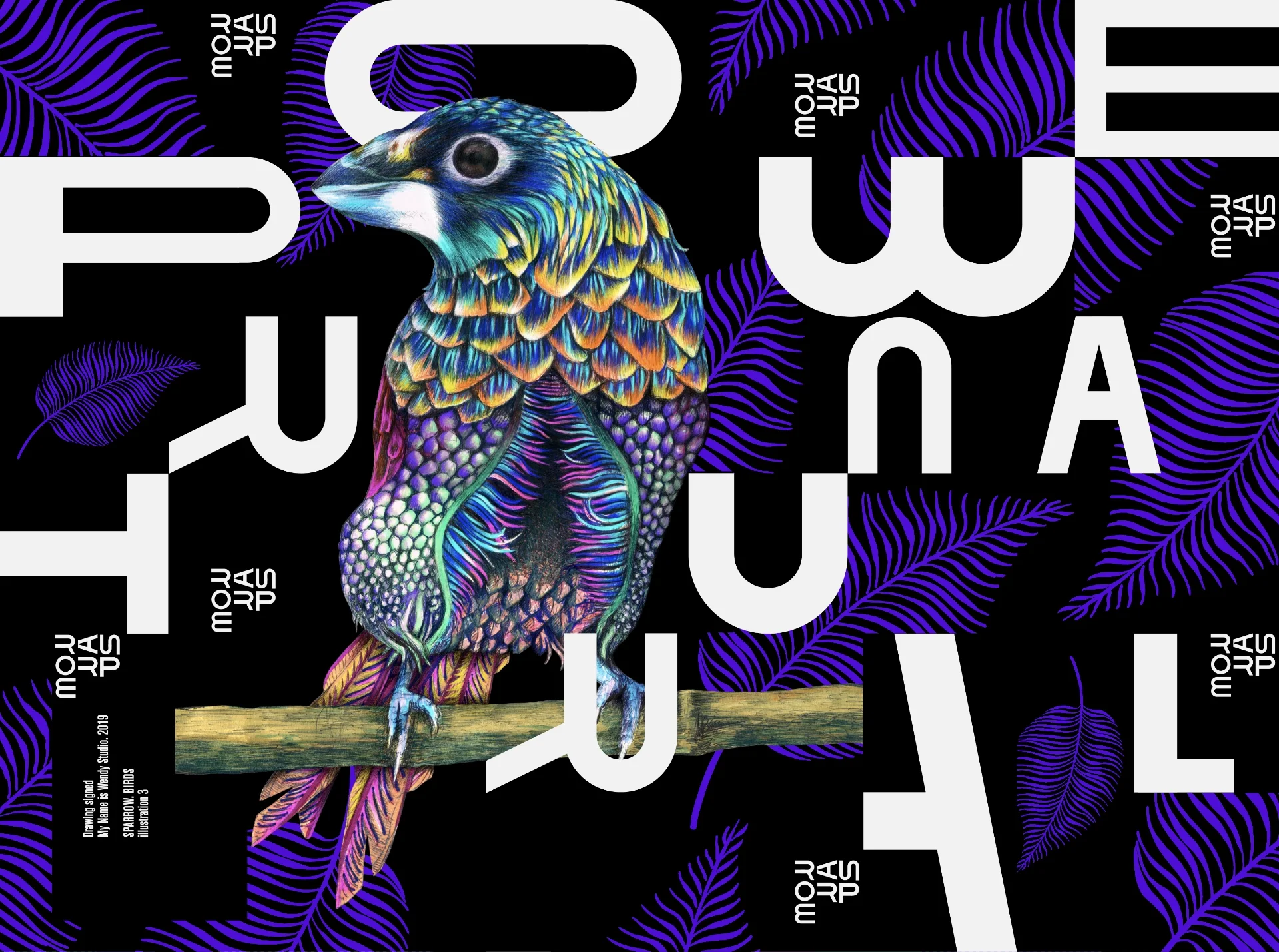 sparrow-drawing-modern-illustration-compostion-letters-type Illustration representing a sparrow drawed on a typographic composition for decoration and fashion world