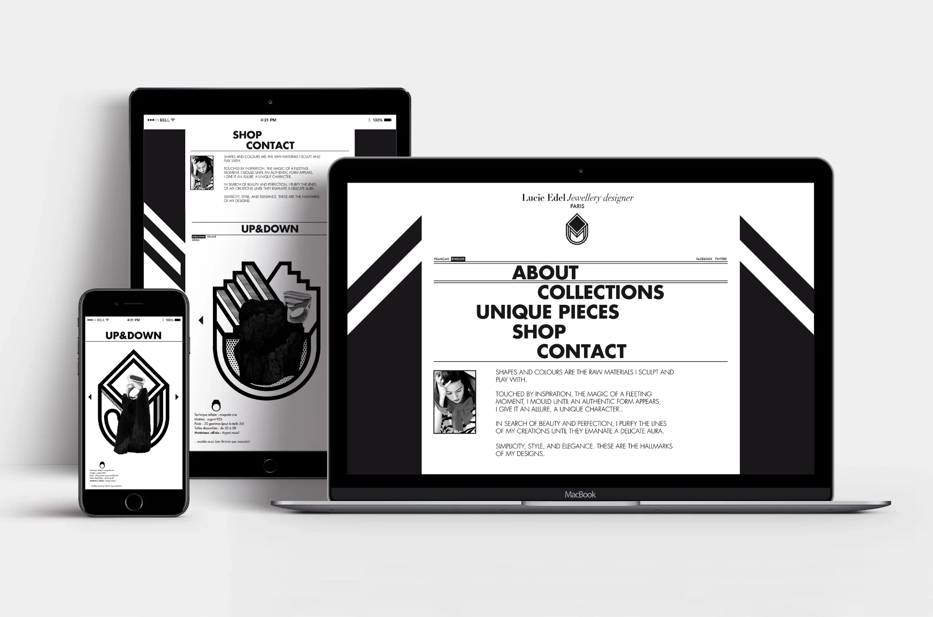 stationarydesign-businesscard-webdesign Presentation of the web identity of a jewelry designer on mobile, tablet and computer