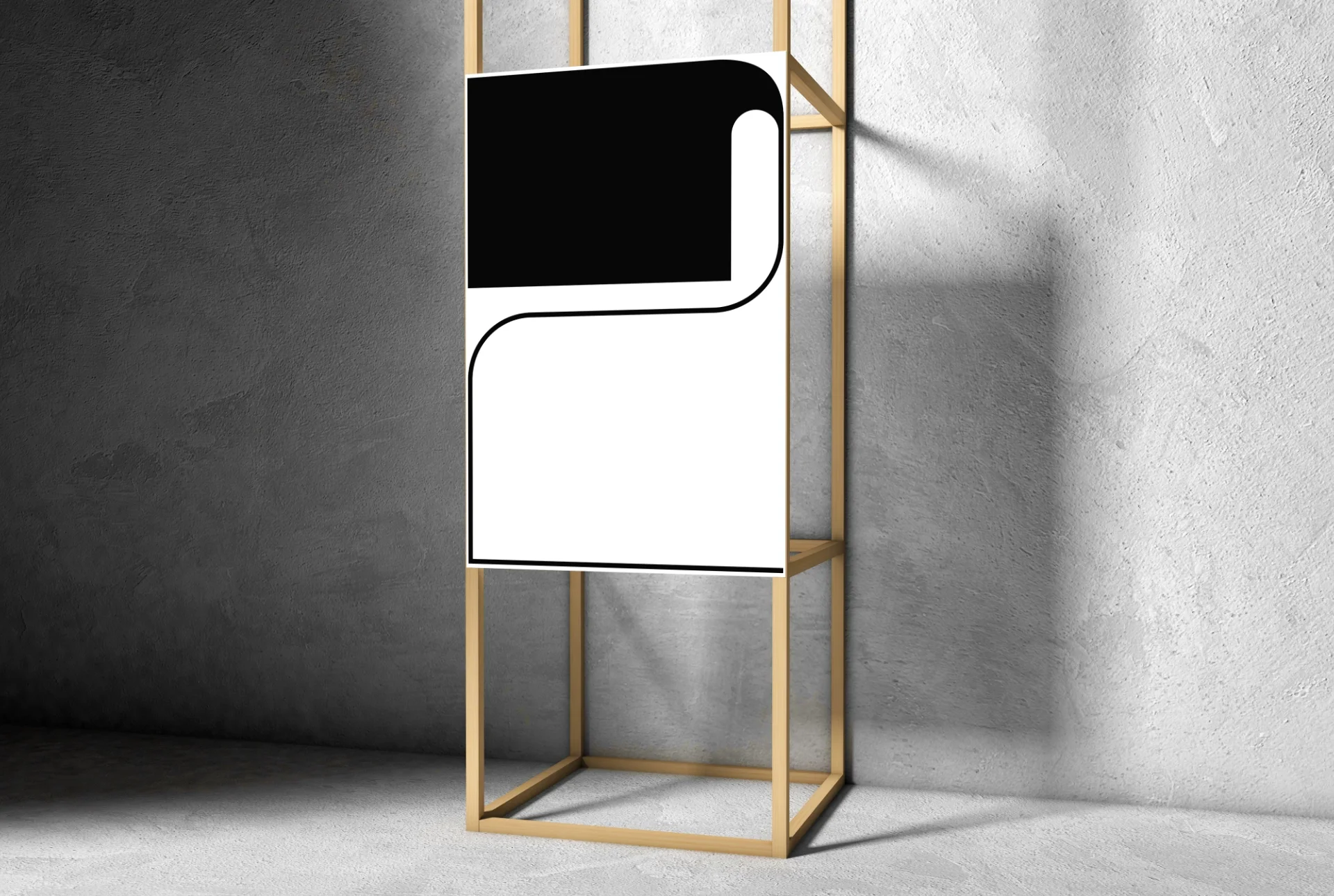 In a concrete room, wooden structure presenting a panel with a number