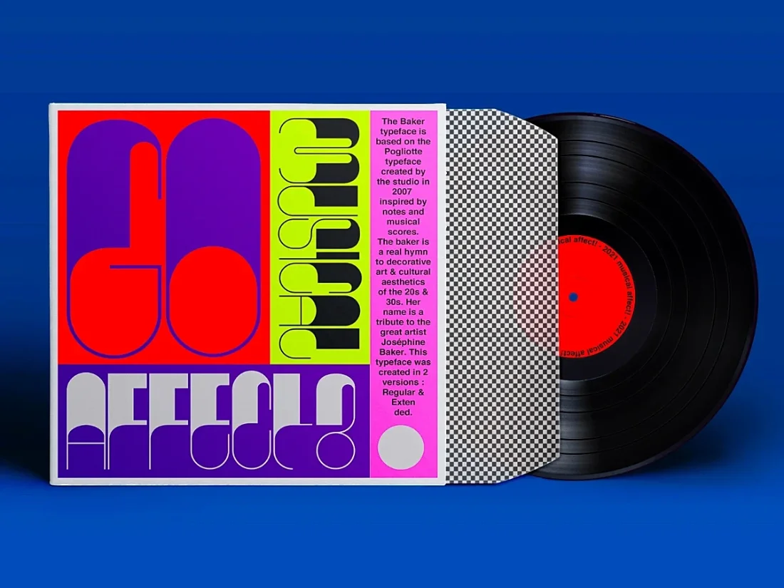 Vinyl record cover with graphic layout and letters