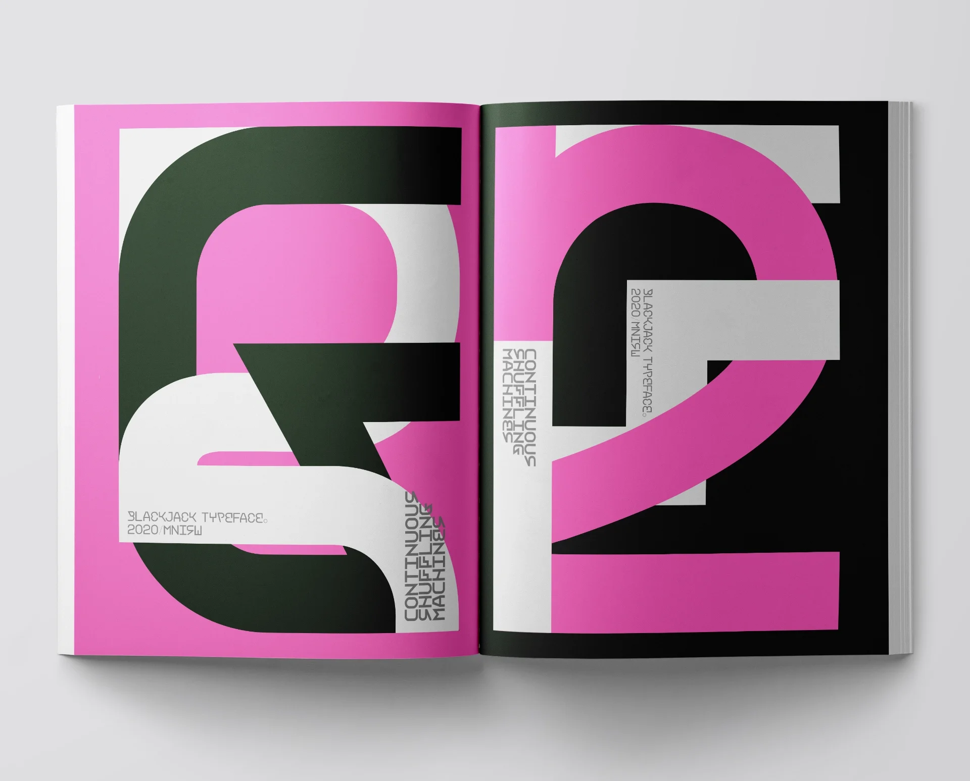 Open book with colorful interlaced letters from the Blackjack font
