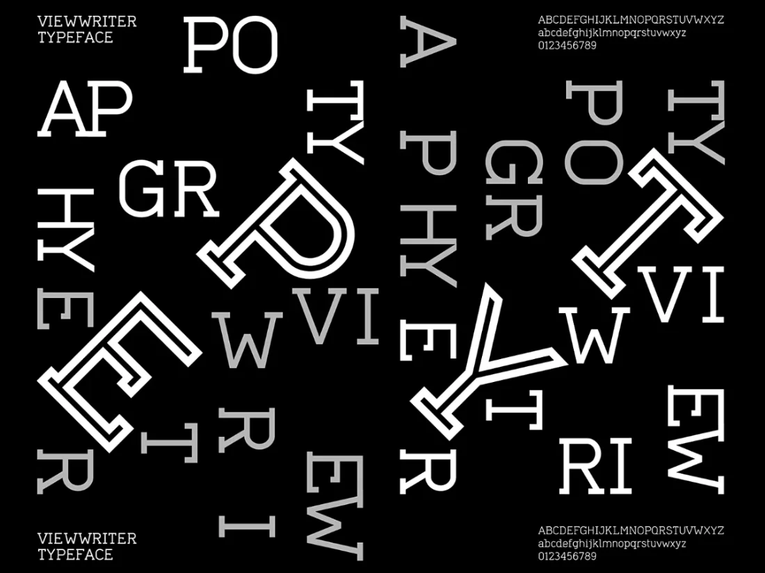 Typographic composition on black font with letters and titles