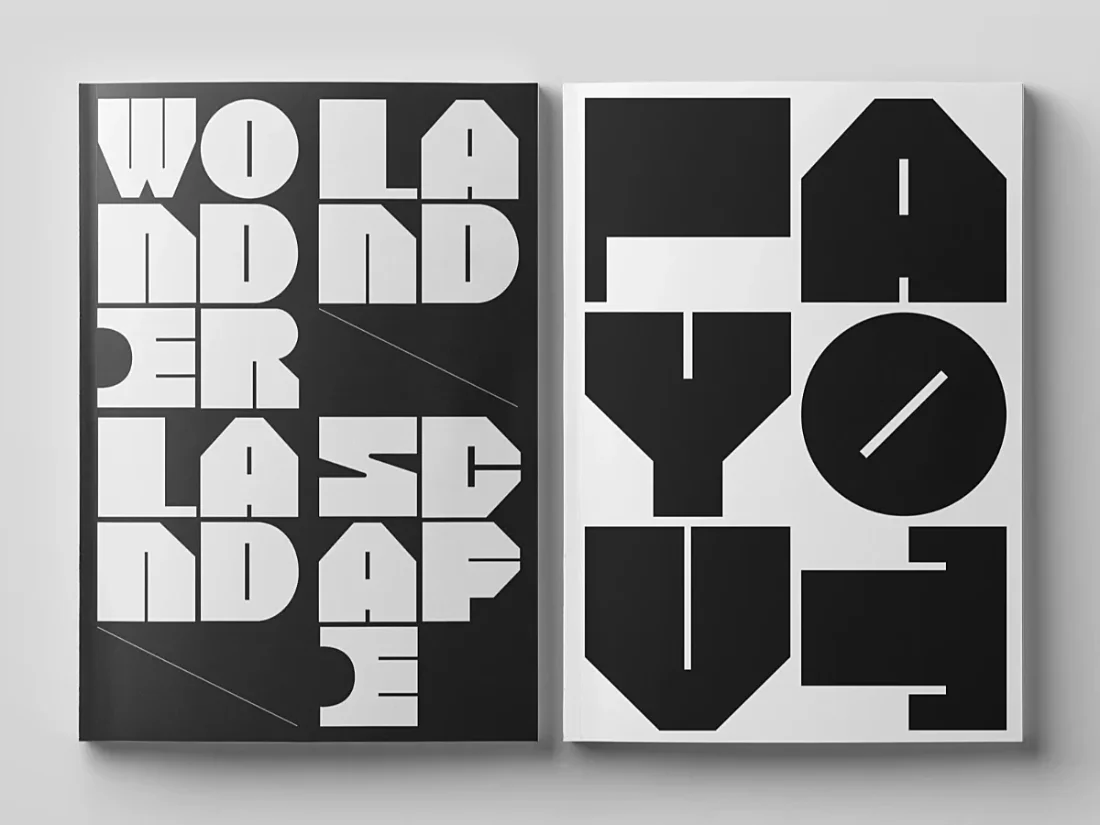 Book covers composed and designed with large letters with Turnover lettering