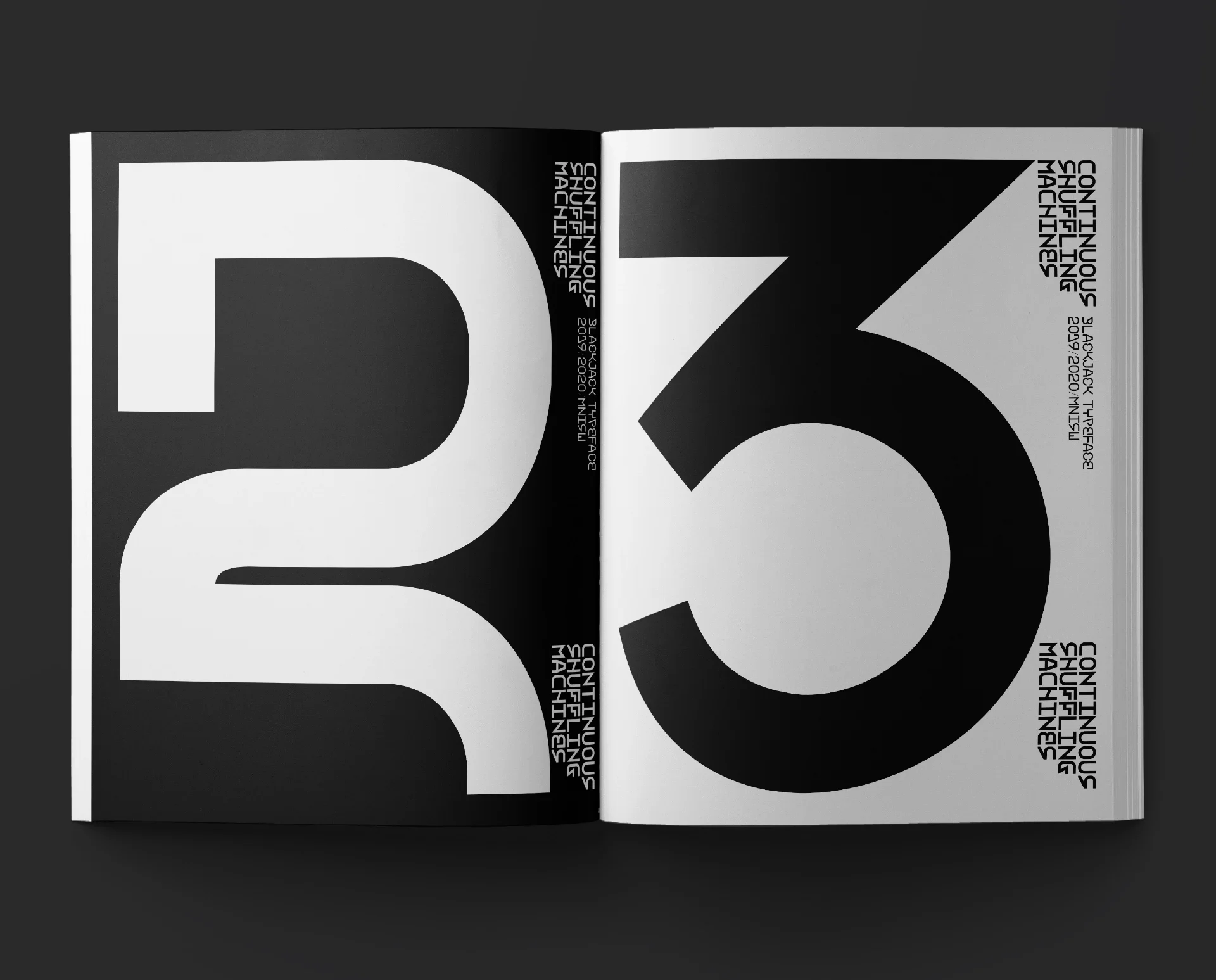 Double page of a book with lettering designed by the studio My Name is Wendy