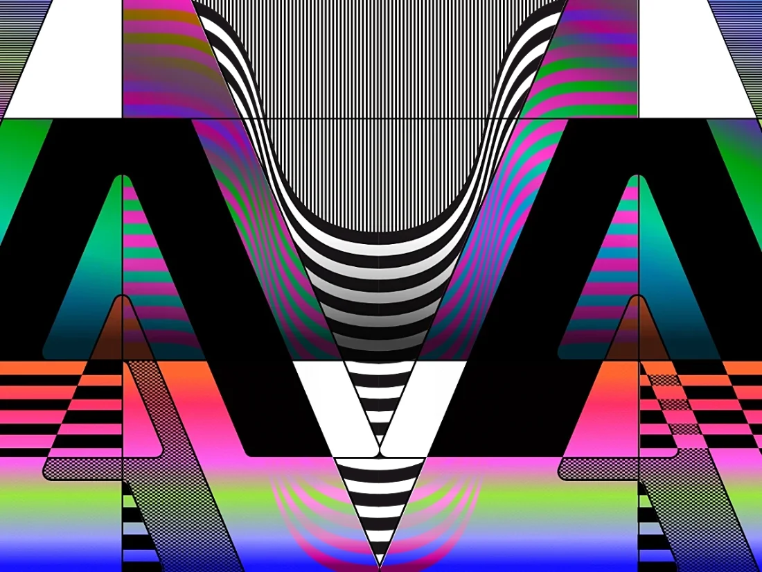 Detail of a visual of Adobe Max brand composed of graphic creations and animated project