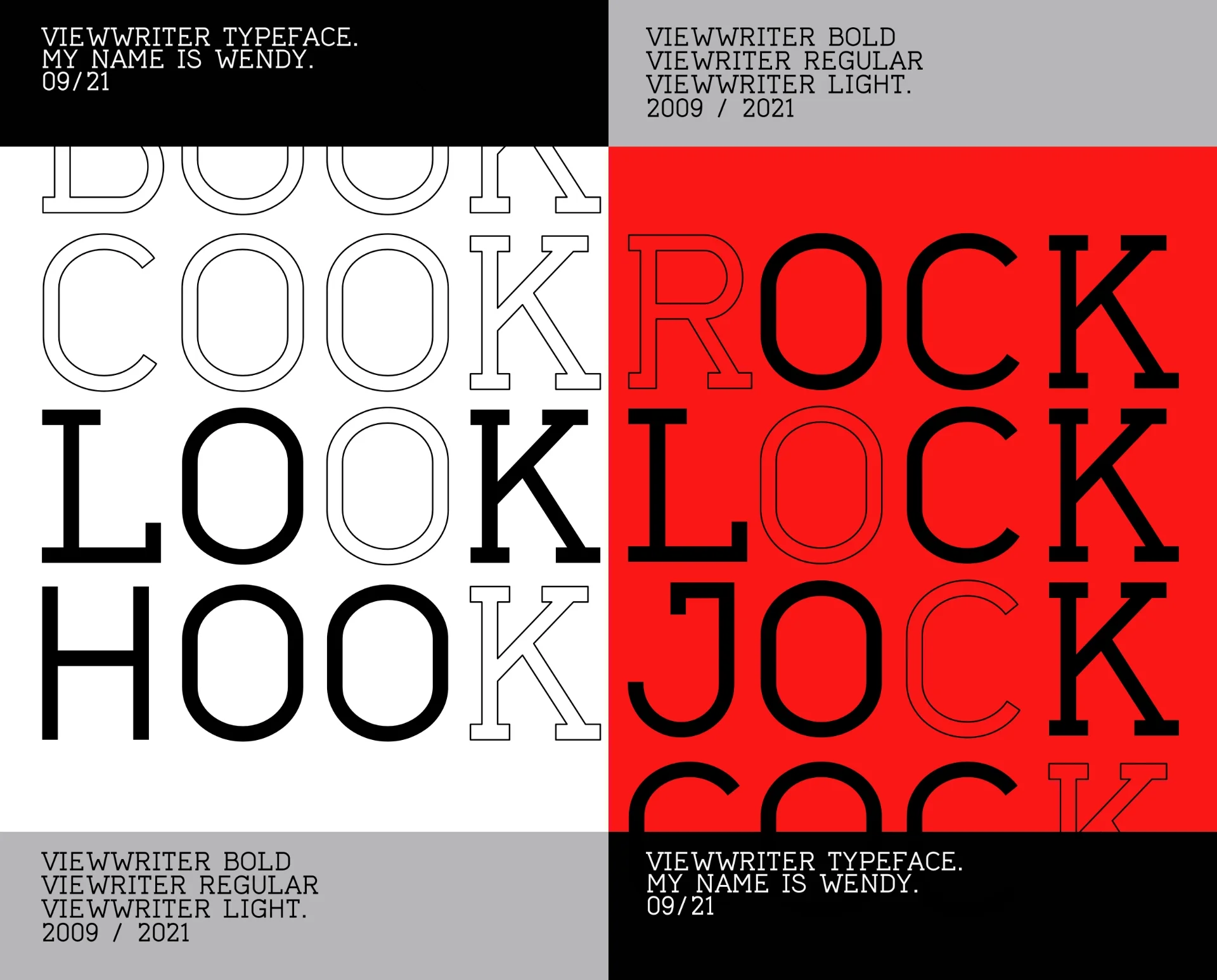 Black and red layout presenting the Viewriter typographic project