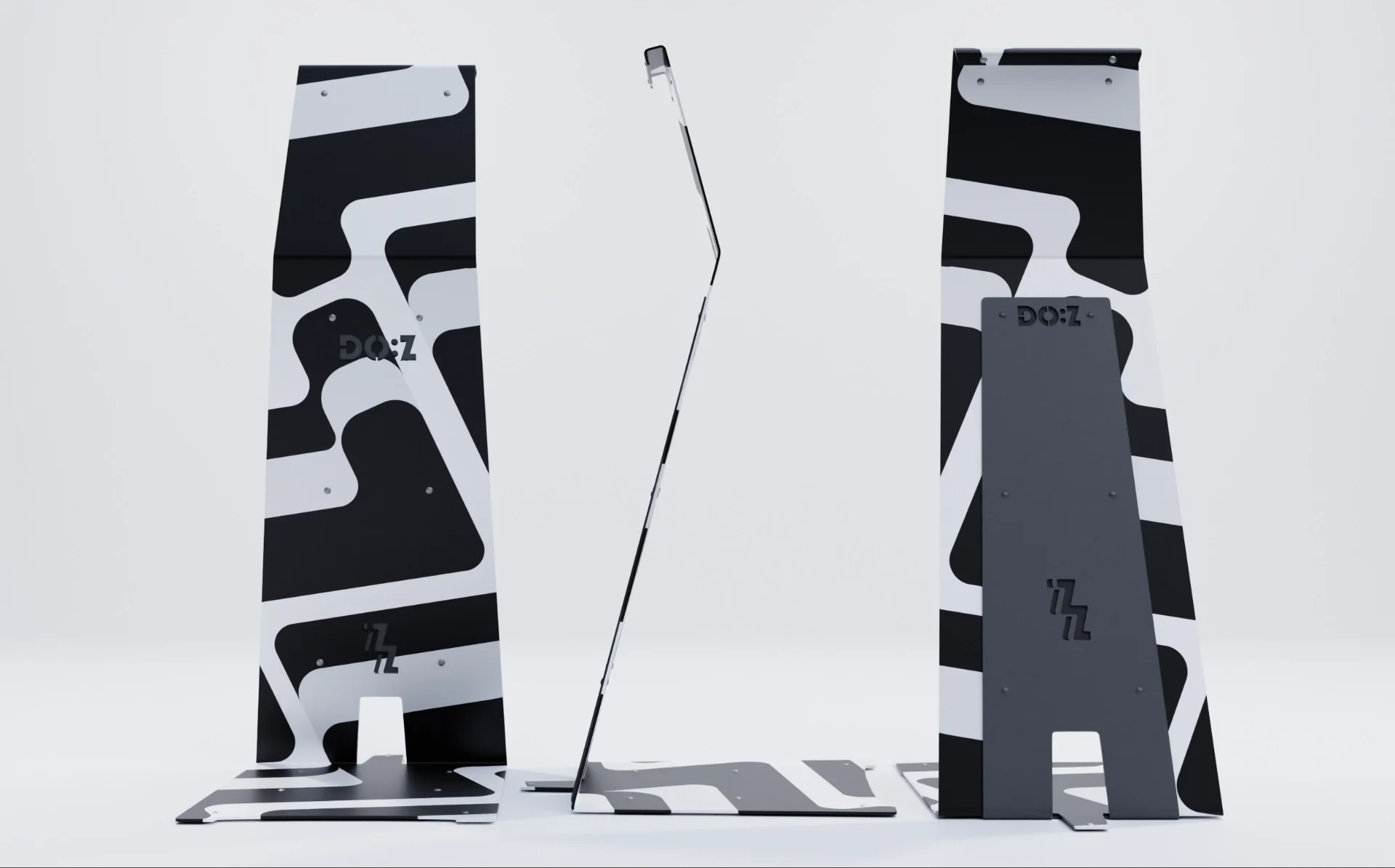 3 chairs from the B2C collection with graphic designs