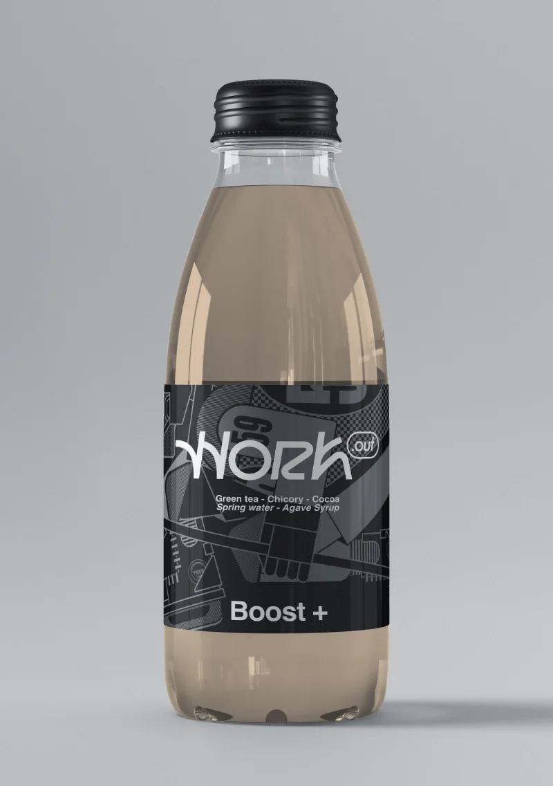 Boost+ packaging and product graphics for Work.out.
