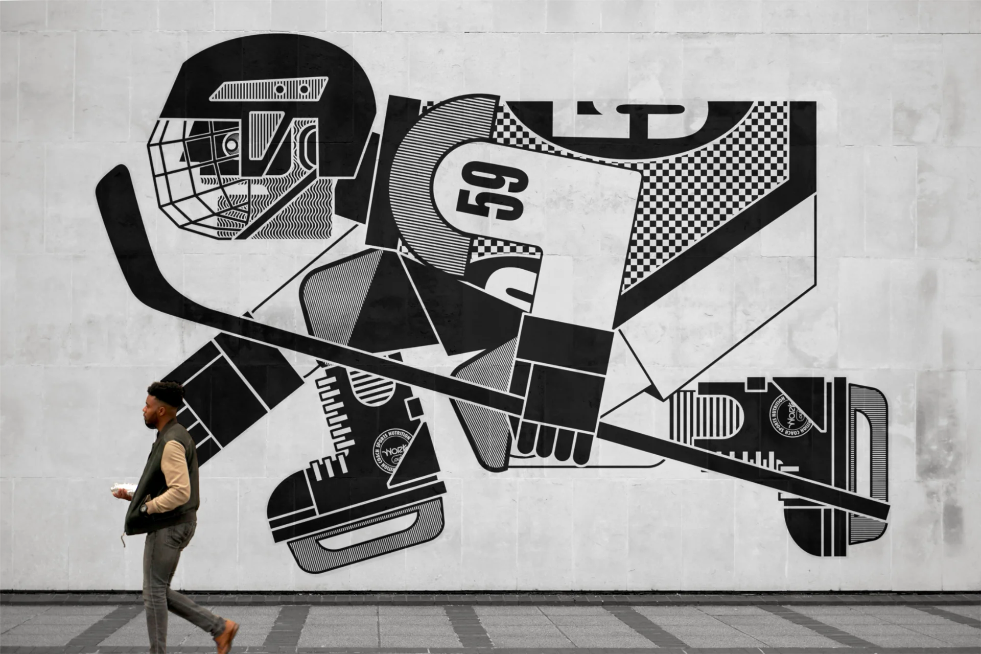 Wall-graphic-visual Work.out graphic identity applied to a wall graphic.